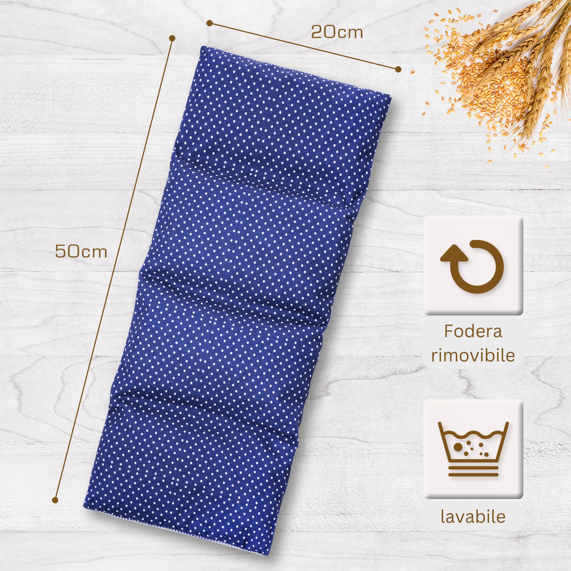 IEA Medical– Cuscino di grano 20 x 53 cm| cuscino termico | cuscino cervicale riscaldante | cuscino riscaldante | cuscino termico microonde