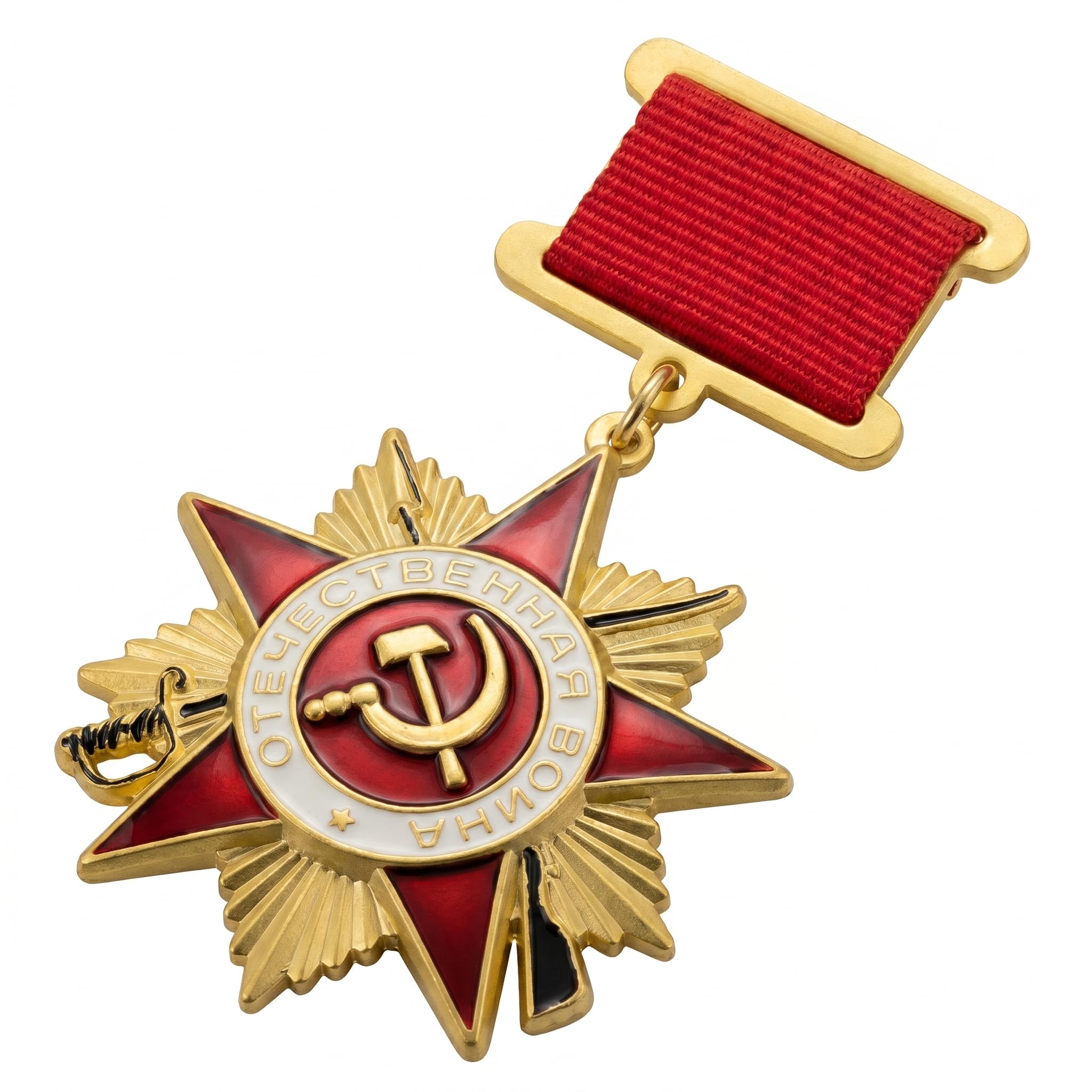 FREECROWS Historical Eastern Bloc Valor Award – Patriotic Star Insignia Reproduction – Commemorative Merit Achievement with Red Ribbon & Gold-Toned Radiant Finish
