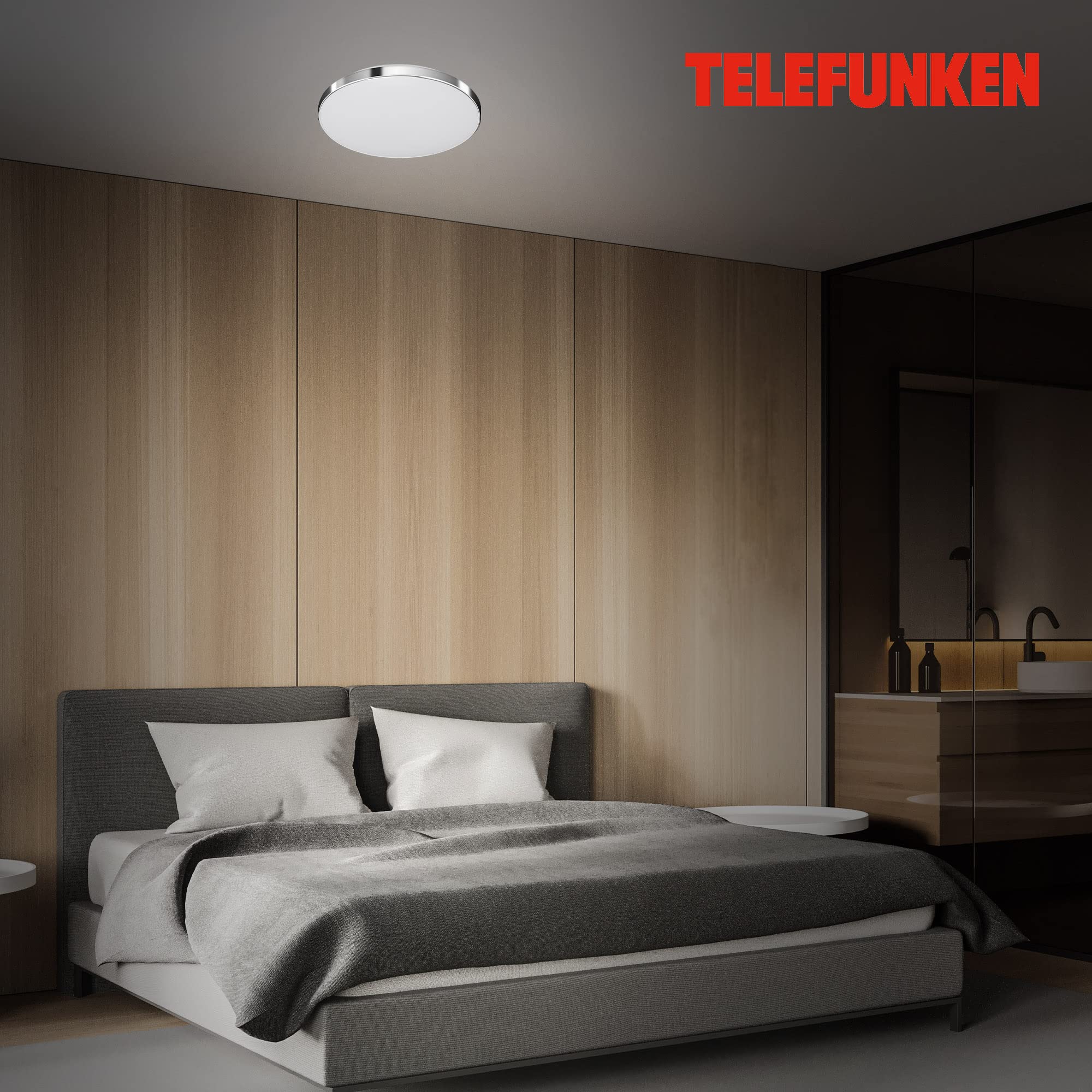 Telefunken - Lampa sufitowa LED, z czujnikiem ruchu, lampa sufitowa z czujnikiem światła dziennego, neutralna biała barwa światła, funkcja światła ciągłego, 16 W, 1500 lumenów, biała/chrom, Ø 29 cm