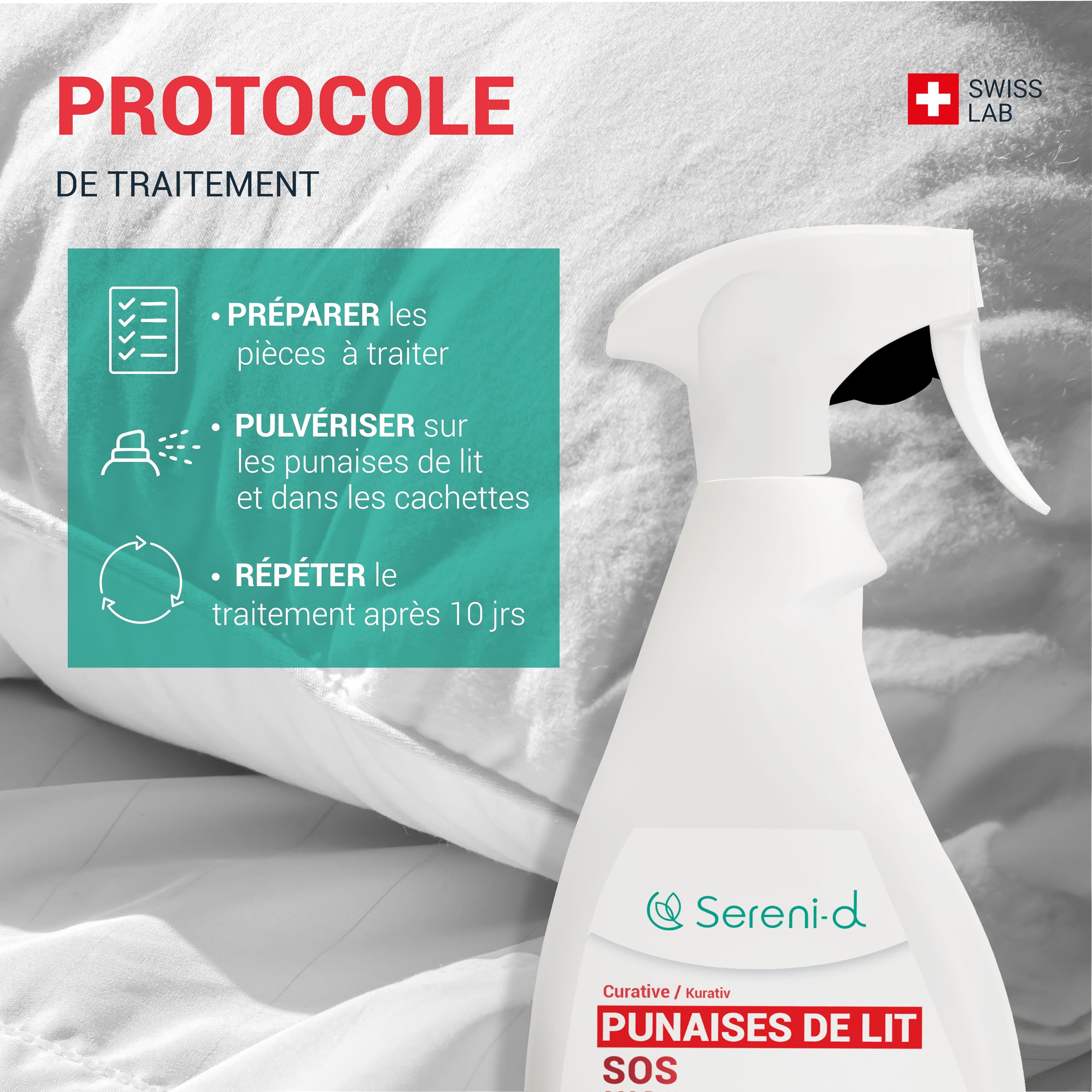 SOS ANTI PUNAISES DE LIT XXL - Spray Insecticide CHOC Traitement naturel aux Huiles Essentielles et Fleur de Pyrèthre Végétal - Produit qui élimine les punaises de lit - 500mL
