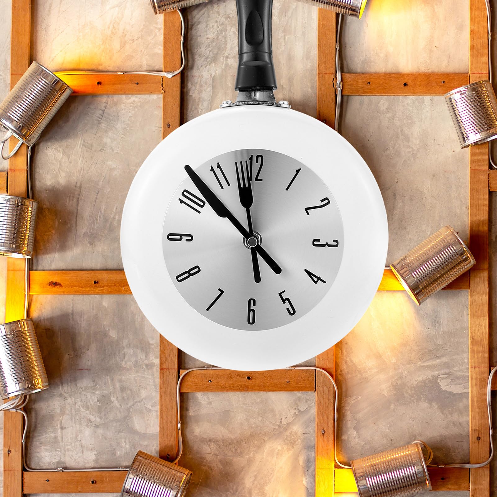 Orologio da Parete per Cucina Bianco in Acciaio Inox e Plastico Movimento al Quarzo e Design Rotondo, per Decorazione Domestica Silenziosa senza Batteria