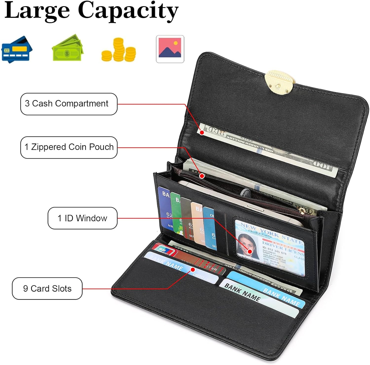 FALAN MULE Wallet for Women PU Leather Trifold Wallet Large Capacity Clutch Card Holder Purse - Image 6