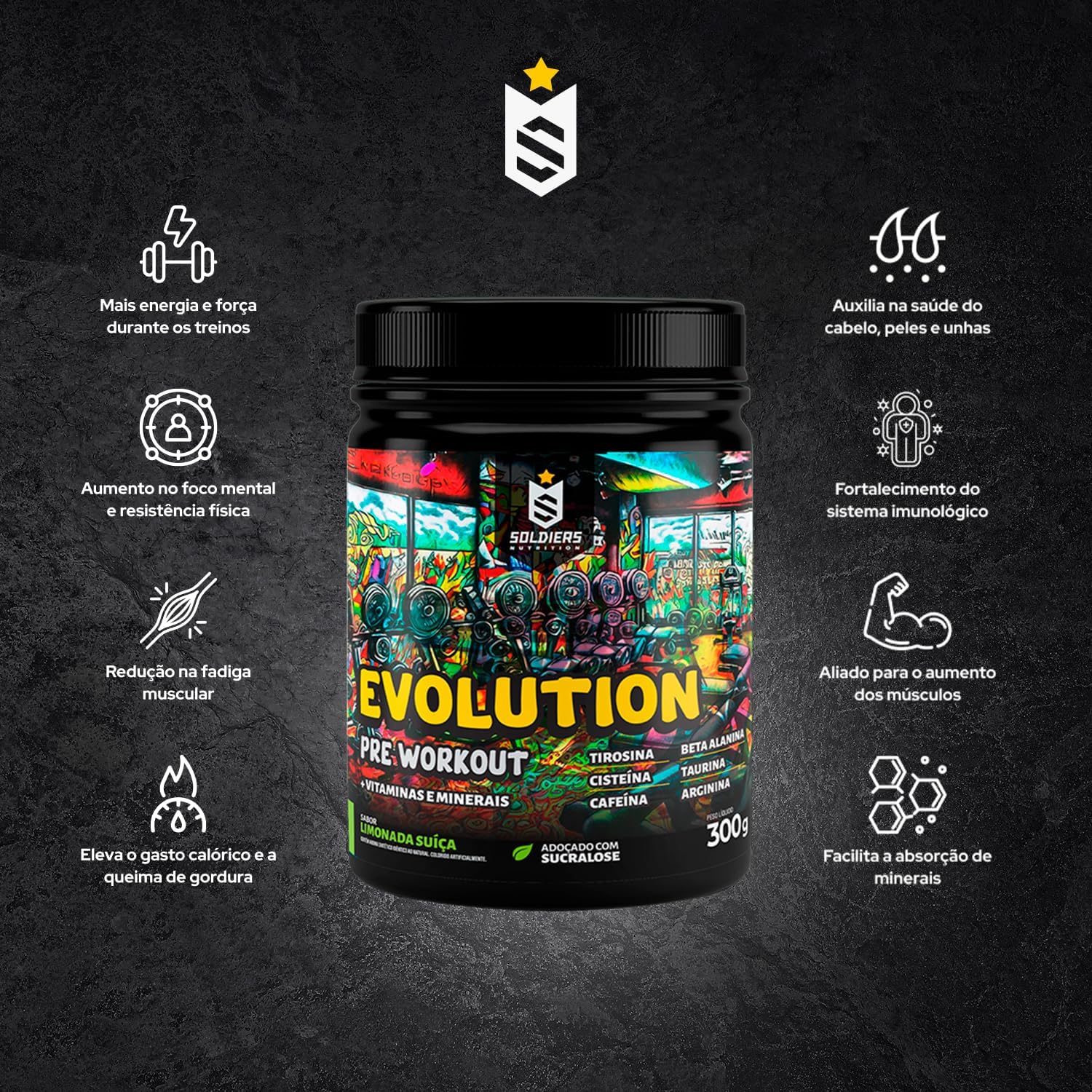 Pré-Treino Evolution Pré Workout 300g - Soldiers Nutrition (Limonada Suiça)