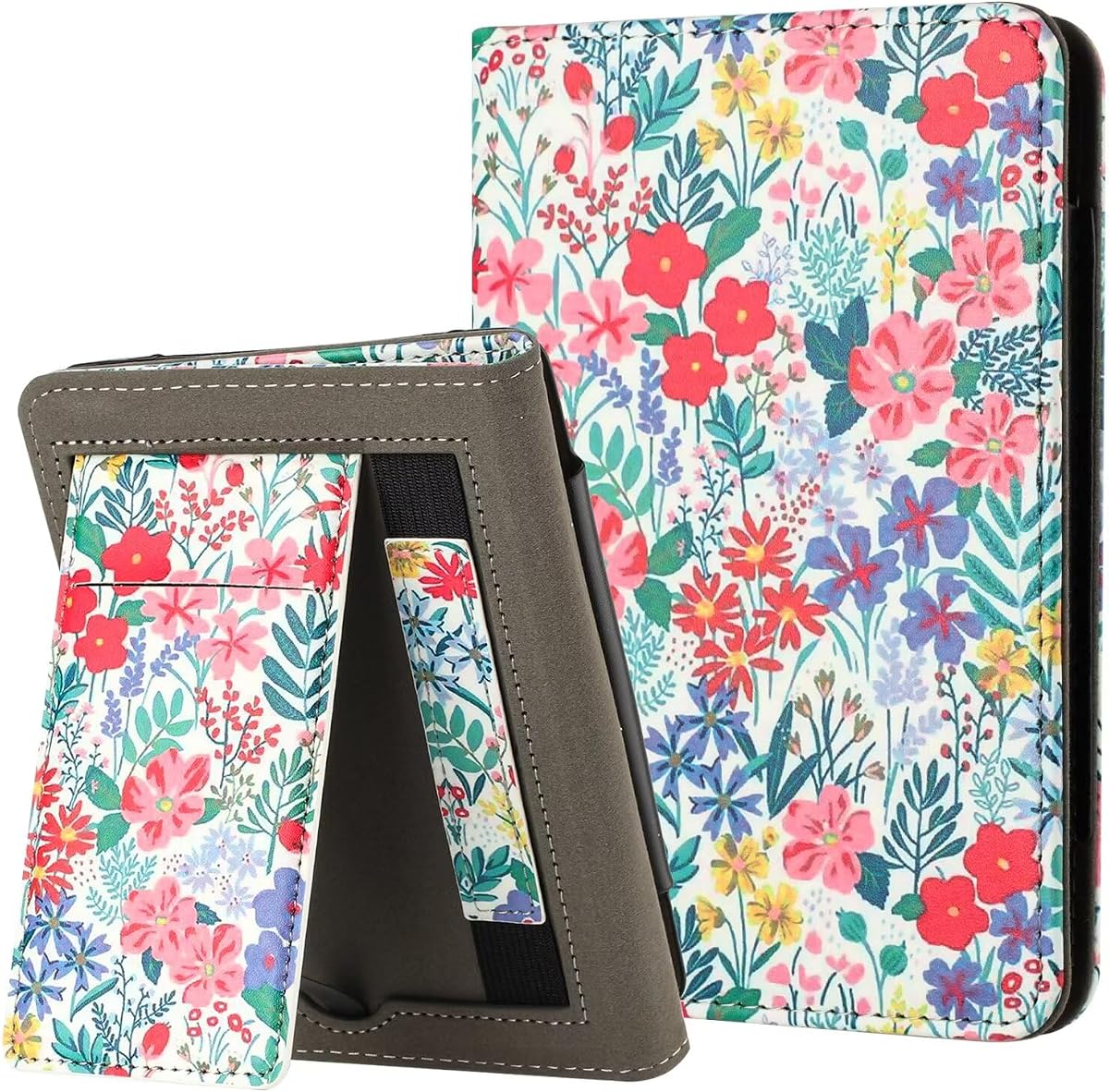 Case for New 6" Kindle 11th Generation 2024/2022 Release, PU Leather Stand Hard Cover with Auto Wake/Sleep with Hand Strap & Card Slot for Kindle 11th Gen 2024 E-Reader, Floral | RS23CV/C2V2L3, PU Leather Stand Cover with Auto Wake/Sleep & Hand Strap for Kindle 11th Gen 2024 E-Reader, Floral