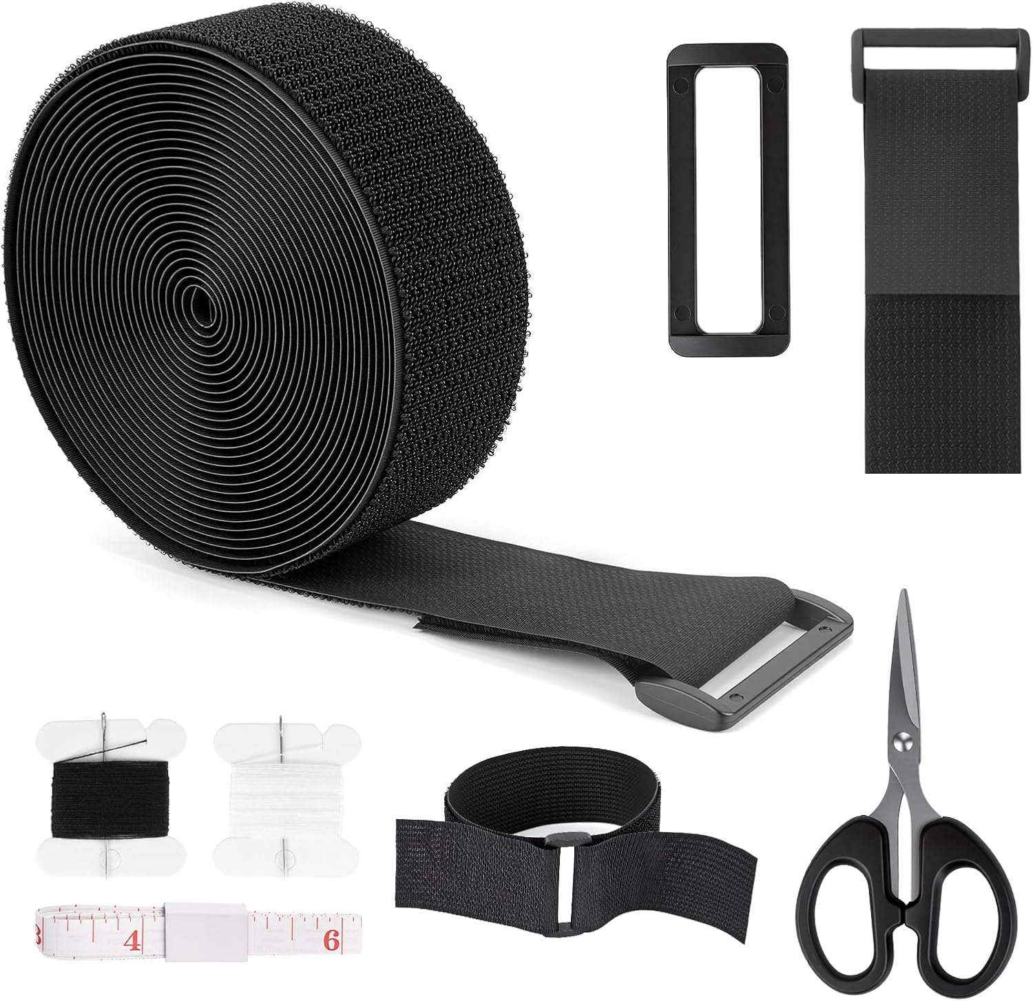Premium Hook and Loop Cinch Straps, Black Nylon, 2 Inch x 15 Feet, Heavy Duty With 15 Buckles, Reusable Cable Ties for Organization, Storage