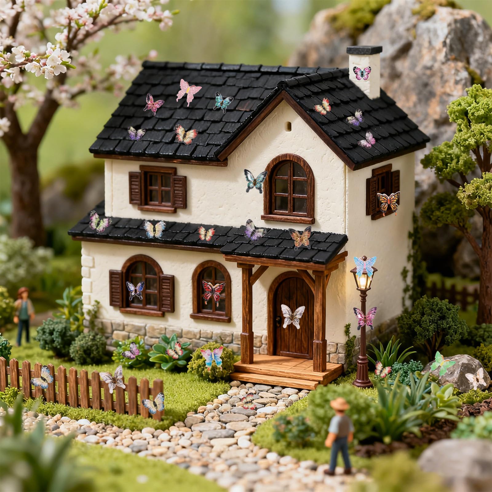 Lyreh 210pcs Mini Papillons en Résine Figurines pour Décoration de Jardins Miniatures