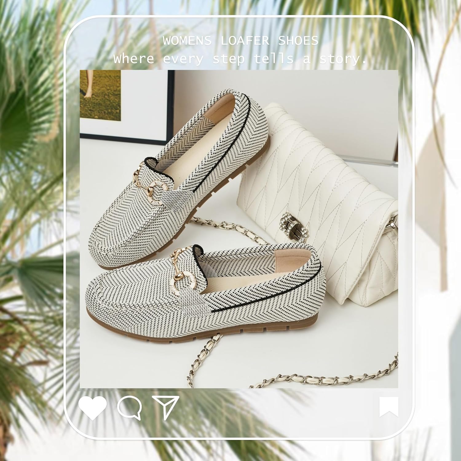 レディース ニットローファー - スリッポンフラット、快適&amp;通気性 カジュアル、仕事、オフィスウォーキング用, ブラックホワ