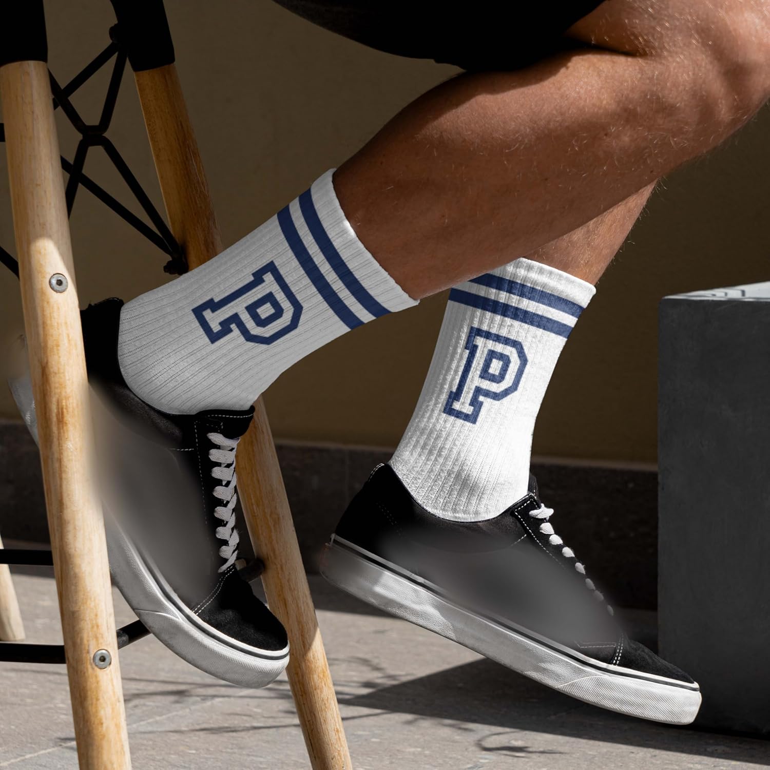 Striped Initial Socks with the Letter in Navy Blue, Socks for Adult, Teens, Men&Women Socks, Gifts for Friends, Family, etc. - Image 2