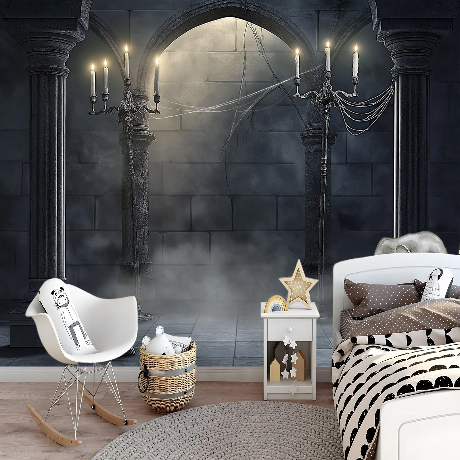 Papel Pintado Pared 300 x 210 cm 3D Papel Tapiz Candelabro gótico de fantasía Decoración De Pared Sala Cuarto Gris oscuro tela no tejida muebles Papel tapiz - papel pintado pared dormitorio