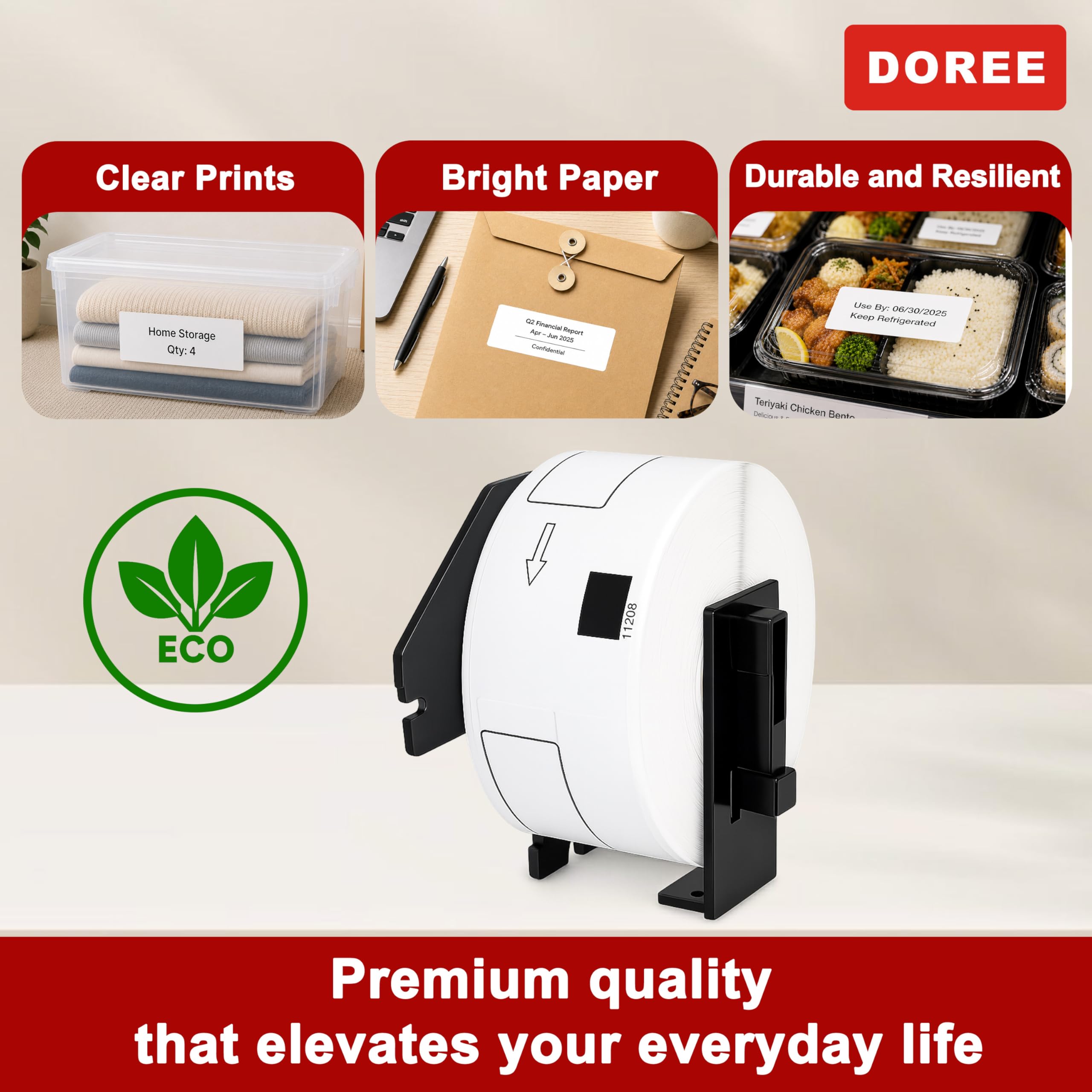 DOREE 5 Rouleaux DK-11208 Étiquettes d’Adresse, compatibles avec Brother DK-11208, 38 x 90mm, Pour imprimantes d’étiquettes Brother QL-500,QL-570,QL-700,QL-800,QL-1050,QL-1100(400 étiquettes/rouleau)