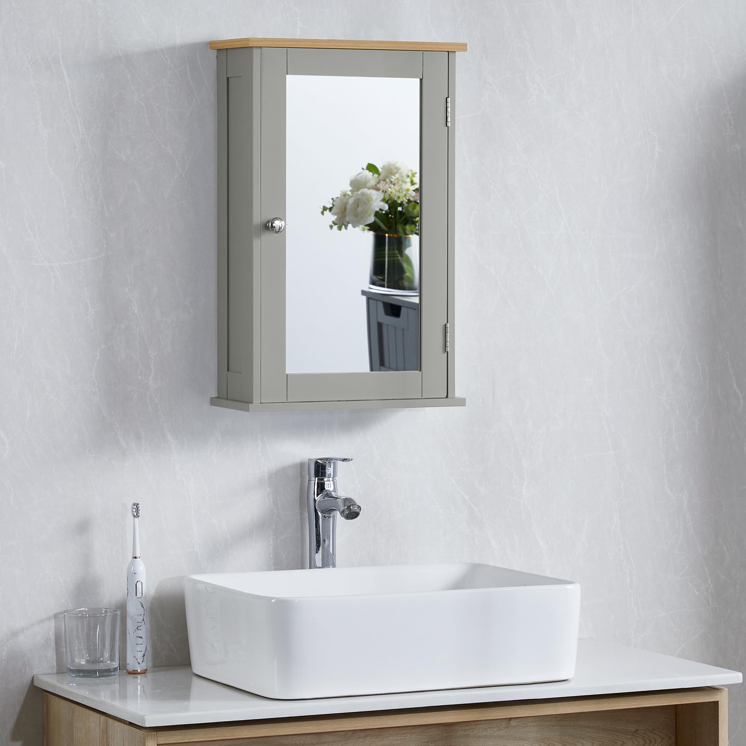 Bath Vida Priano Bathroom Cabinet Single Mirrored Door Wall Mounted, Grey