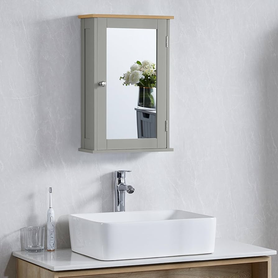 Mobiletto Da Bagno Con Specchio Bath Vida Priano – 1 Anta, Grigio, 53x34x15 Cm, Da Incasso A Parete