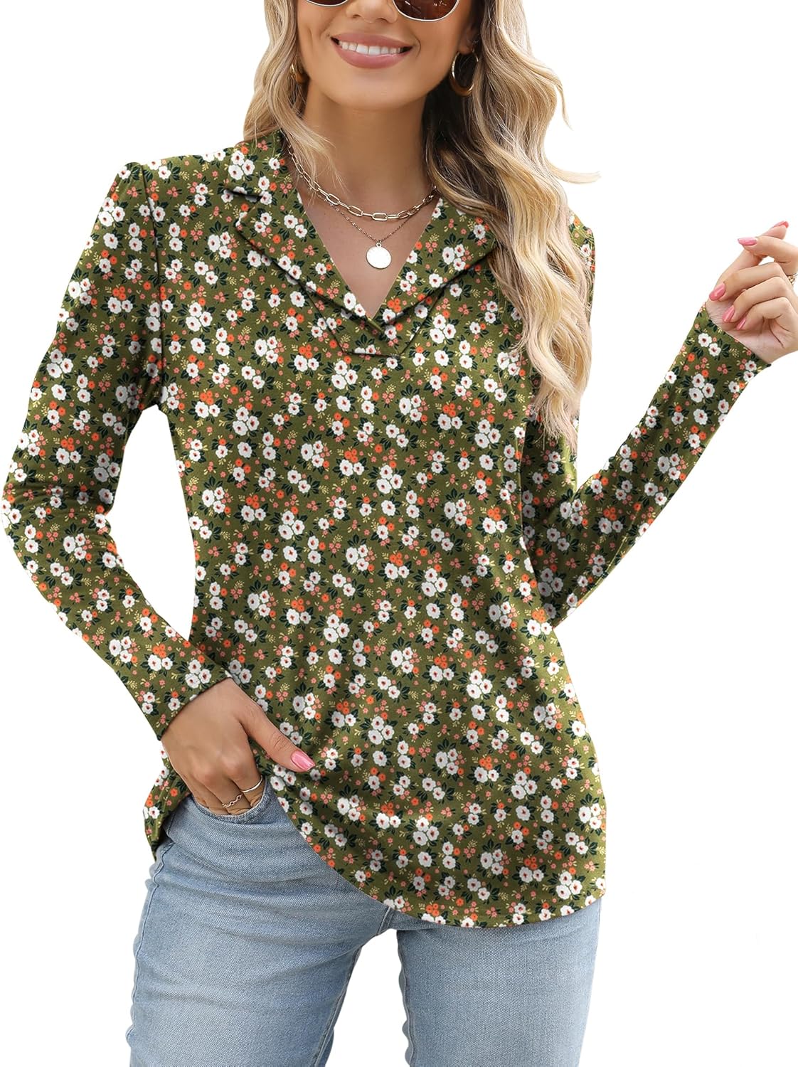 Rapbin Women's Notch Collar Shirt V Neck Short Sleeve Casual Tunic Tops