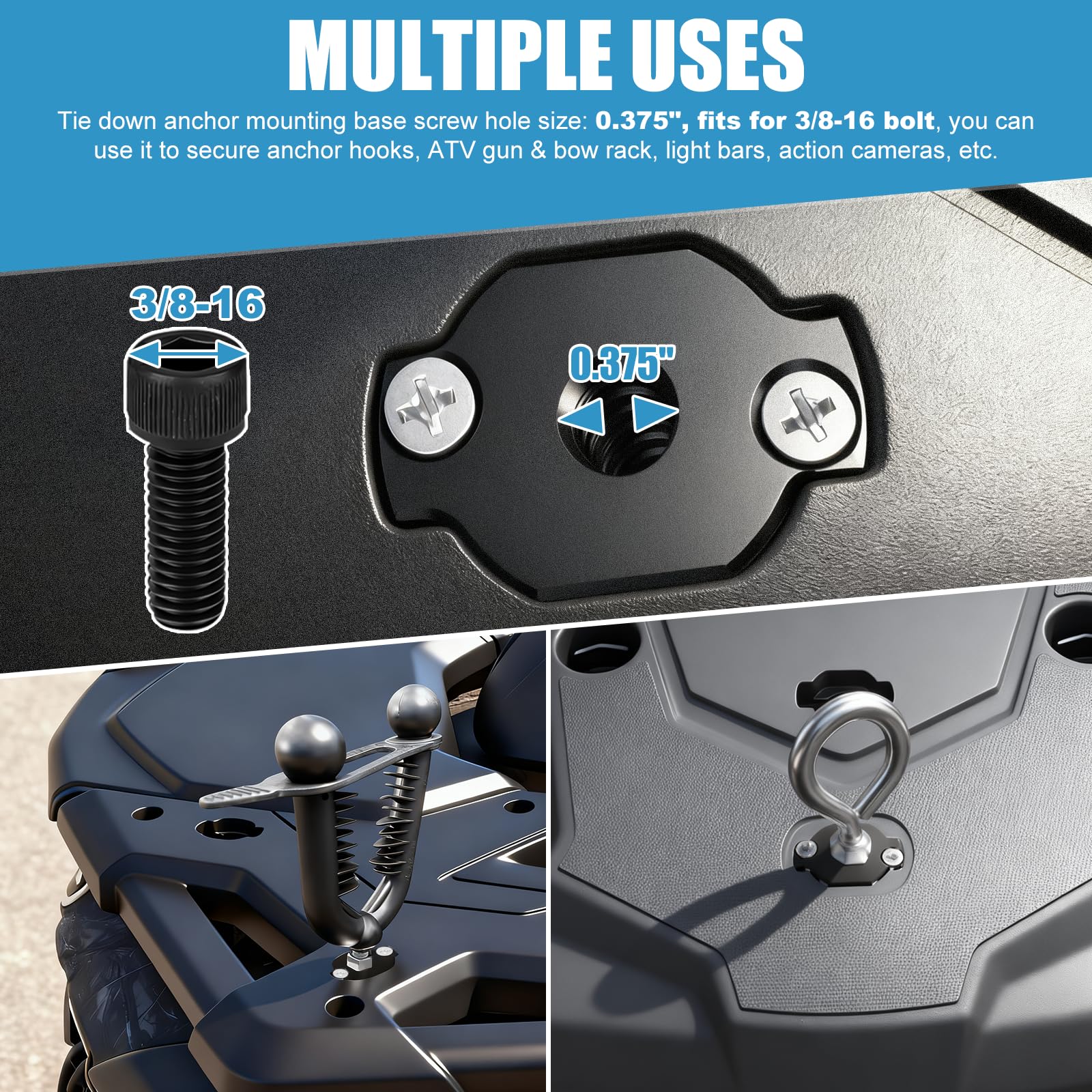 UTV ATV Anclajes de amarre de anillos en D de aluminio para CFMOTO Cforce Zforce Uforce 1000 950 800 600 625 U10 Accesorios, Sistema de anclaje de amarre de anillos en D resistente para UTV