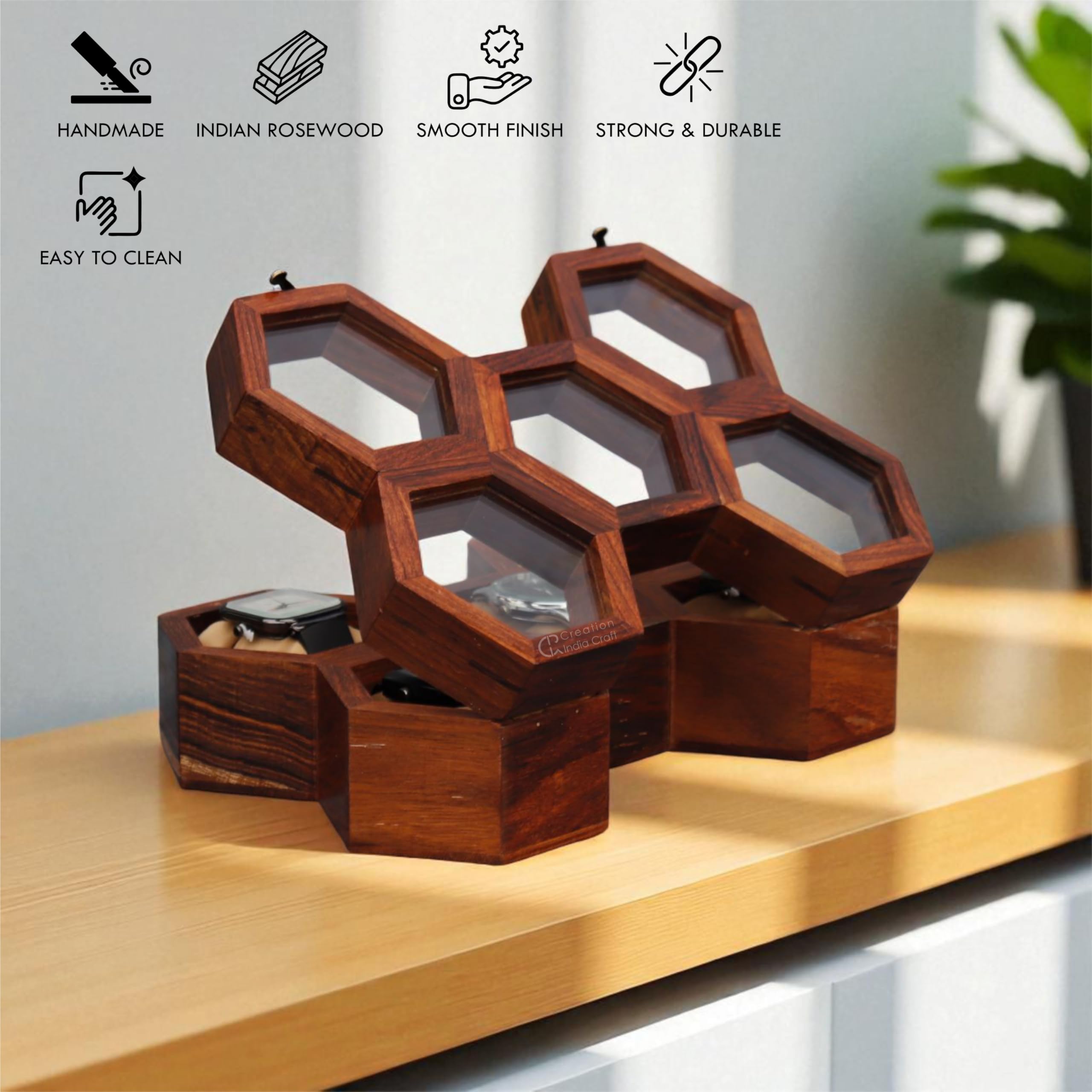 Drewniane etui na zegarek, pudełko ekspozycyjne w stylu vintage, organizer do przechowywania zegarków dla mężczyzn, pudełko na biżuterię dla kobiet - prezent dla męża lub chłopaka - indyjskie