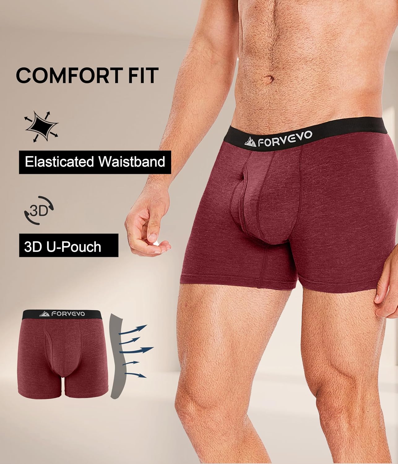 2 Pack Mens Merino Wool Boxer Briefs, Breathable Wool Underwear for Men, Comfortable Moisture Wicking Boxers Shorts - Image 5