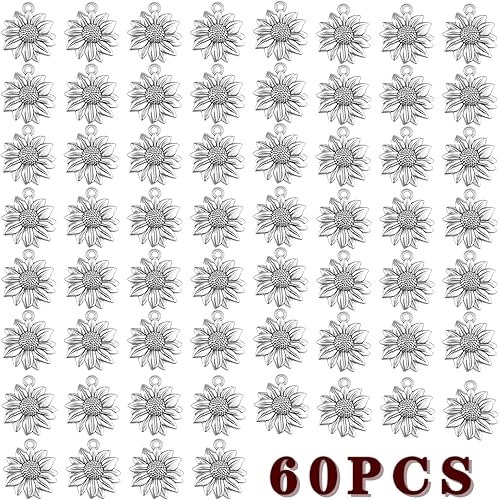 Miniatura 2 de BronaGrand 60pcs Sunflower Pendant Charms Alloy Sunflower Bead Charms Flower Charms Pendants Craft Supplies for DIY Jewelry Earrings Necklace
