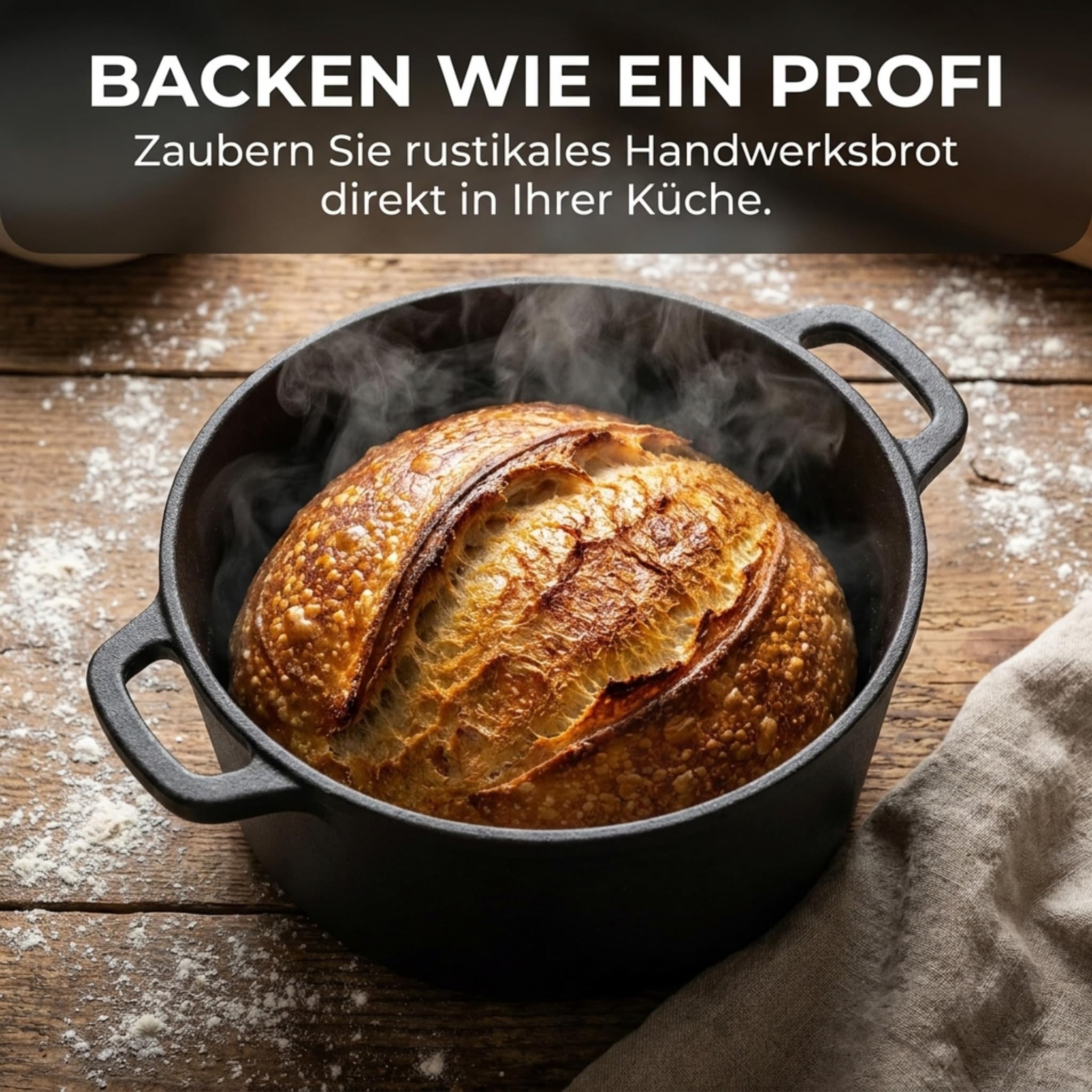 Homira Gusseisentopf 26 cm – Brotbackform & Pfanne in einem, Induktionsgeeignet Brotbacktopf, Brotbacken