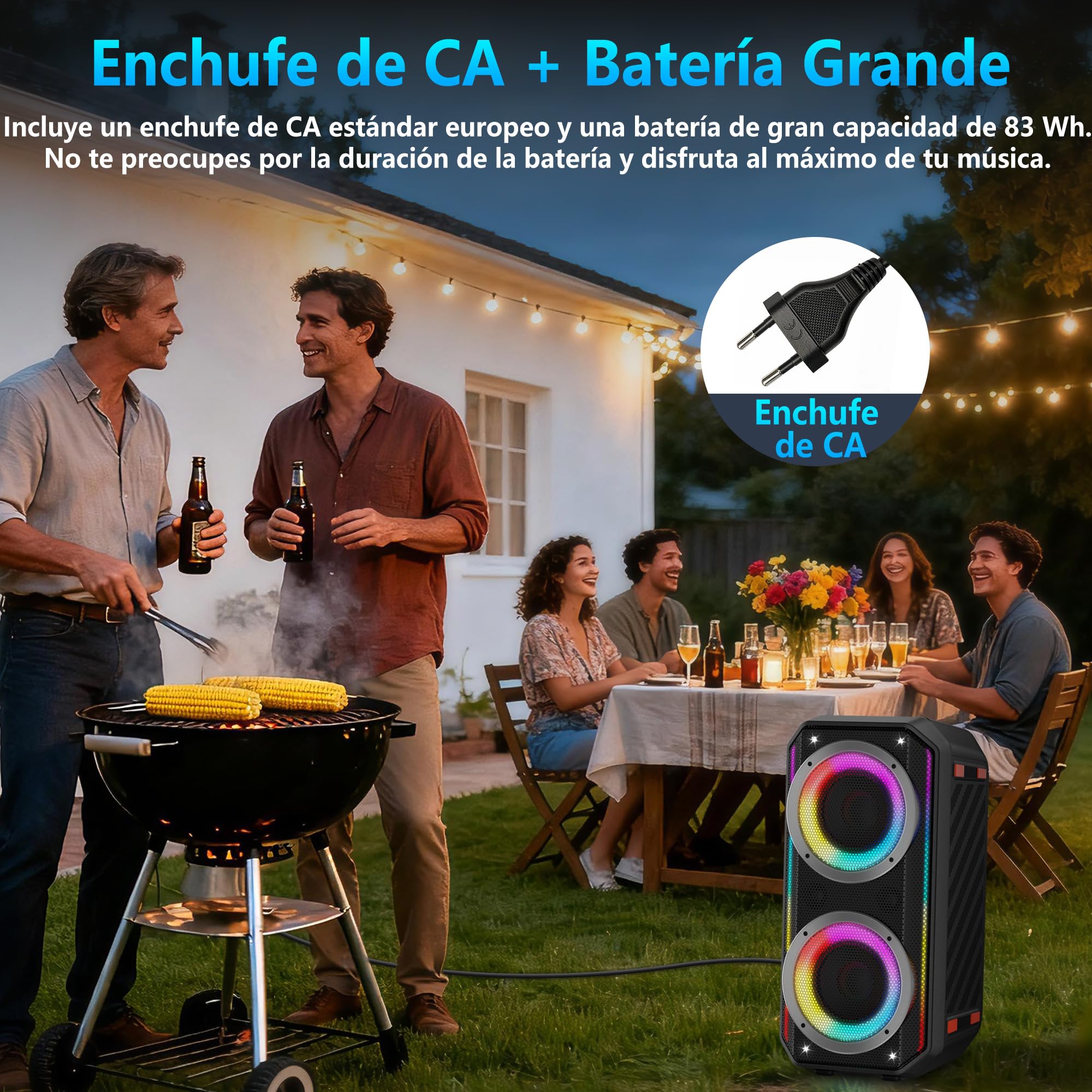 Altavoz Bluetooth, Bocina Boombox Inalámbrica de Potencia Máxima de 300W con Graves Profundos, Altavoces Portátil de Sonido Estéreo Fuerte, Altavoz Grande con Luz LED Para Fiestas al Aire Libre