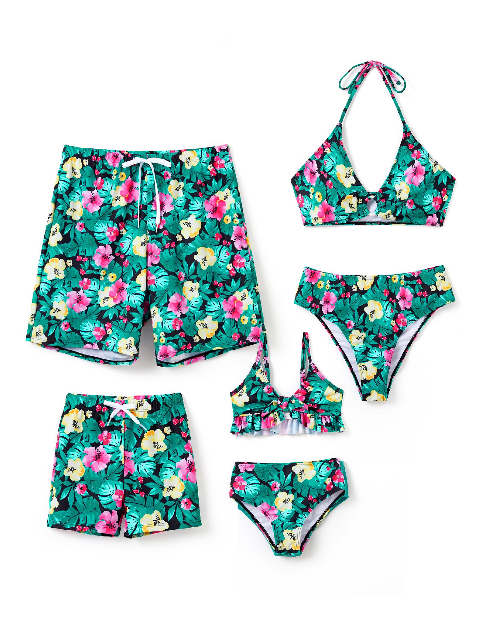 PATPAT Family Matching Summer Swimsuits, Two Piece Bathing Suits Tropical Plant Floral Print Swim Trunks Shorts