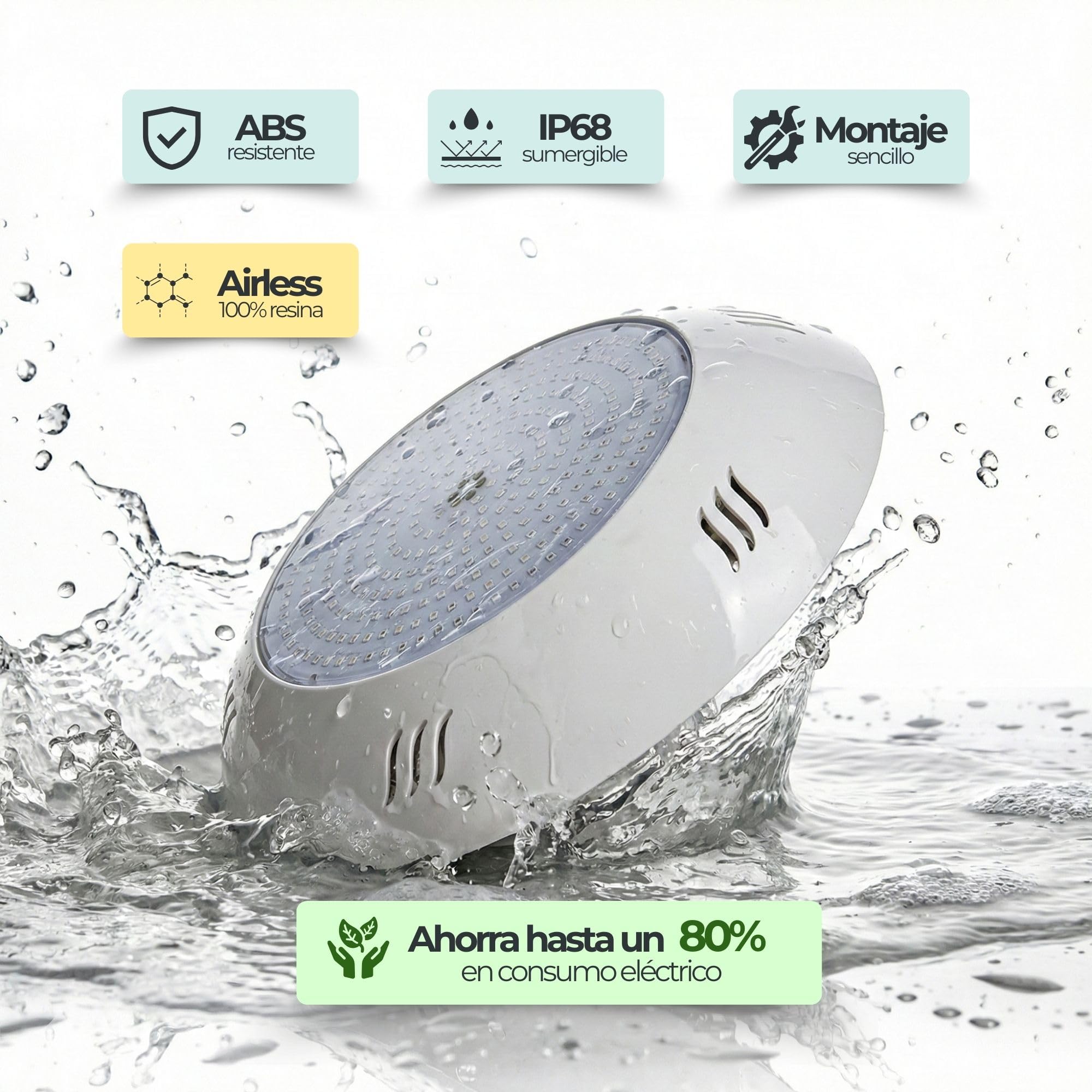 SWIMHOME Warmpool Foco LED para Piscina Resina Epoxy 35W RGB y Blanco 6000K con Memoria para Piscinas de Hormigón