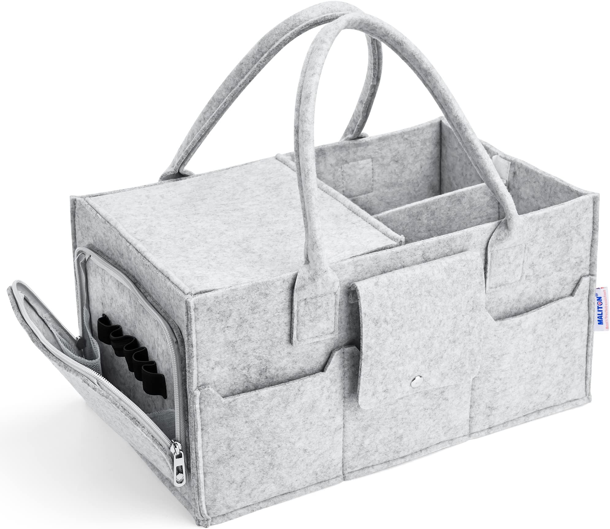 MalitonDiaper Caddy Organizer for Baby Boy Girl, Car Baby Organizer with Handles, Diaper Organizer Caddy for Changing Table, Felt Diaper Caddy with Lid, Diaper Basket Bin for Newborn Essentials(Grey)