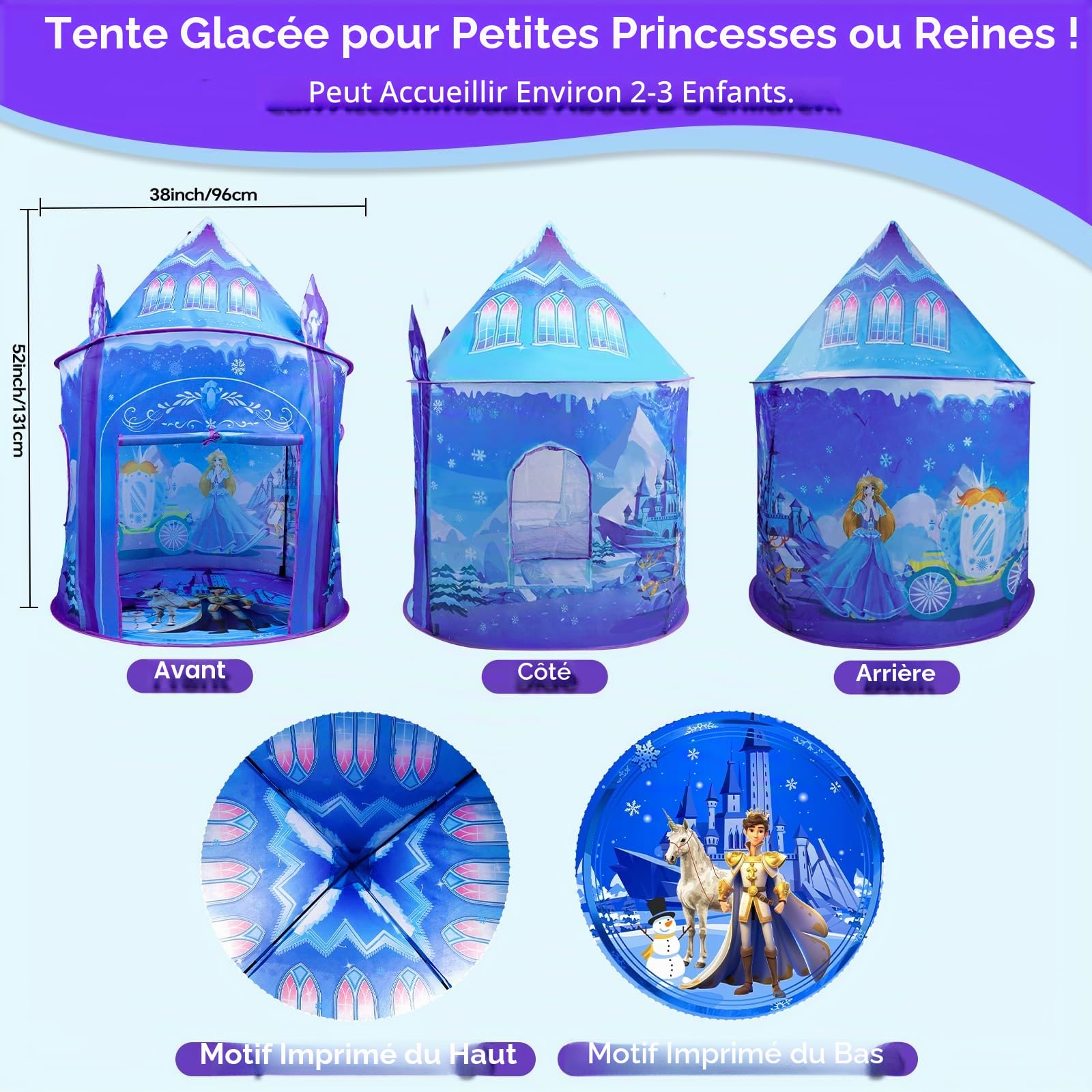 Tente de Jeu de Princesse pour Filles Château de Glace Jeu de rôle imaginatif Maison de Jeu intérieure extérieure Tente Pop-up Jouet Cadeau pour Enfants Tout-Petits fête Anniversaire