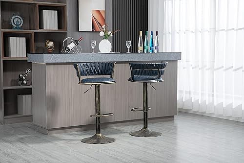 Juego de 2 taburetes de bar giratorios ajustables, modernos taburetes de barra de altura de poliuretano con reposapiés y respaldo bajo, cómodos