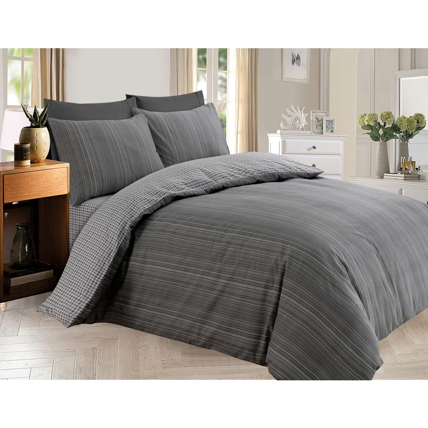 Duvet Cover Set 3 Piece Quilt Cover Bedding Set With Pillow Cases Single,Double,King & Super King Size (Slate Grey, Super King) — image 1