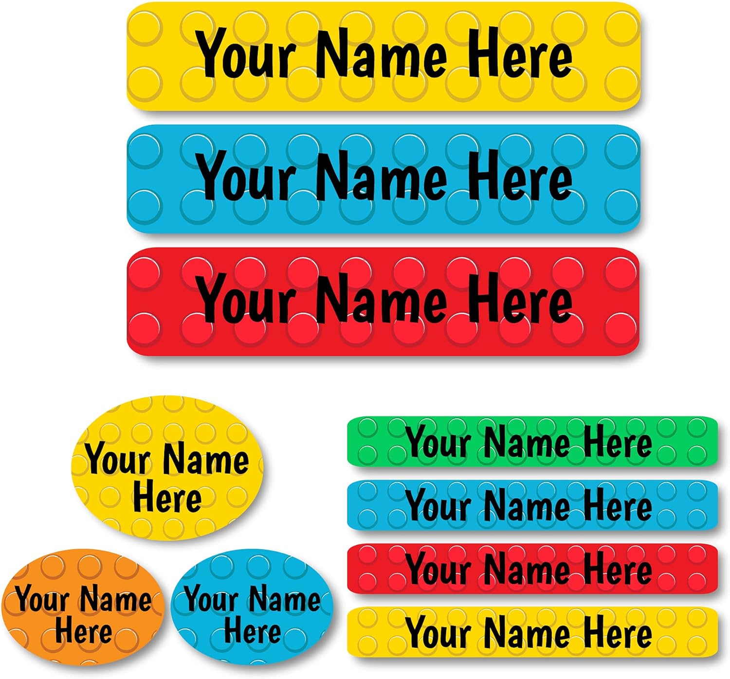 Lovable Labels Personalized Labels for Kids (85 Labels/Pack) - 3 Label Sizes Waterproof Dishwasher Safe Peel & Stick Labels for School Supplies Daycare Camp Clothing Bottles (Building Blocks)