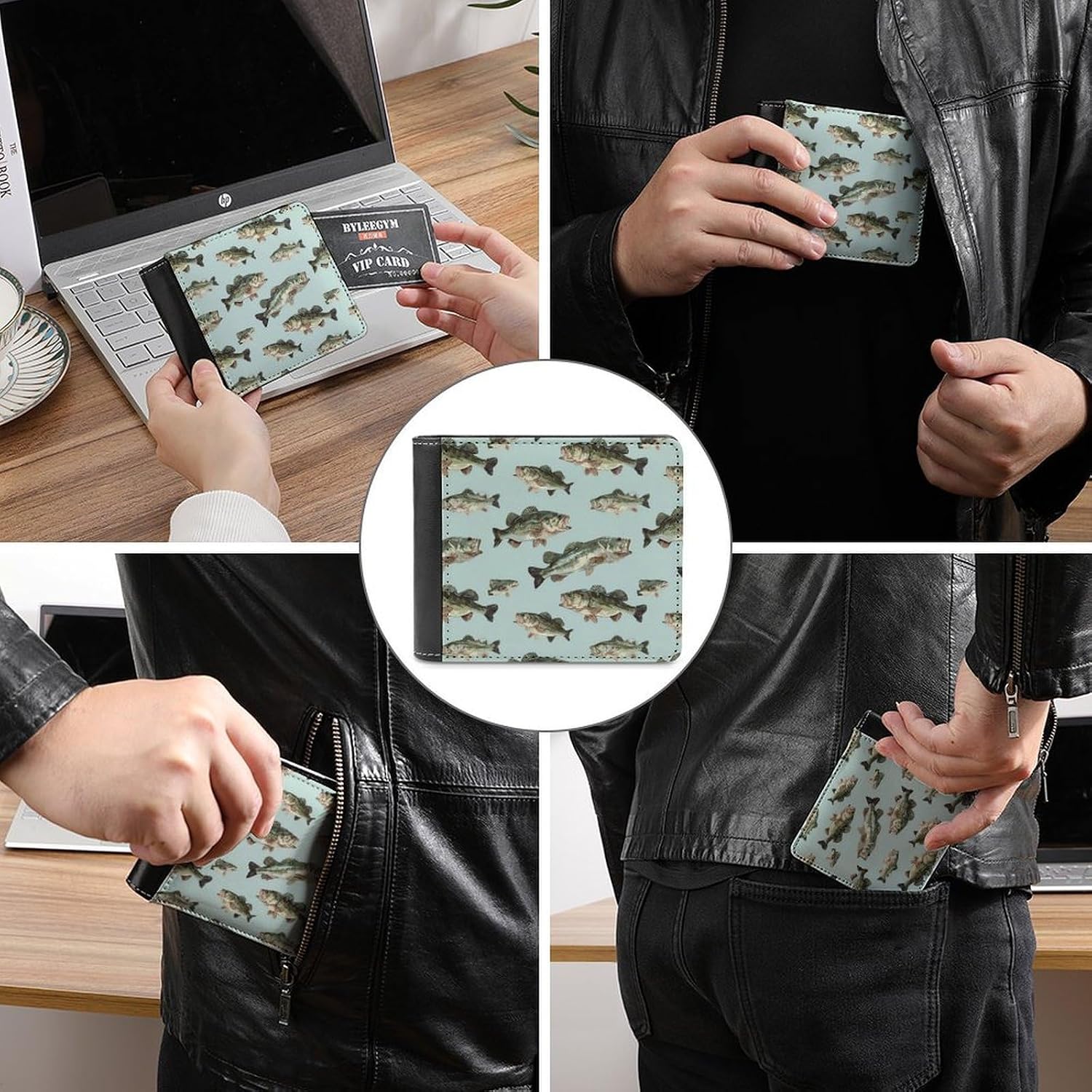 Bass Fish Novelty Wallet Soft Slim Front Pocket Bifold Purse with ID Credit Card Holder