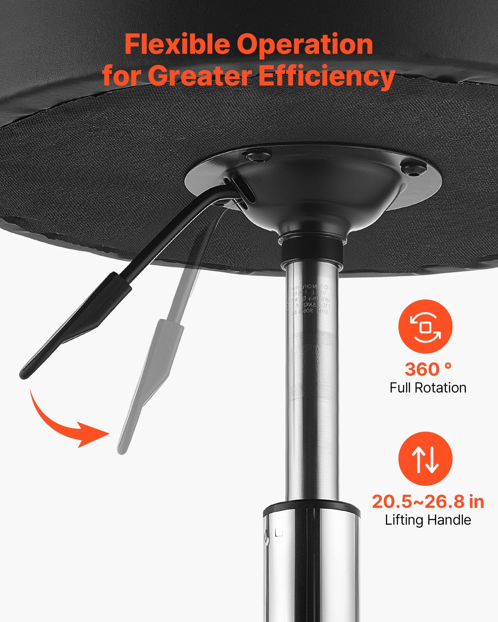 VEVOR Taburete Giratorio de Trabajo, Taburete con Ruedas y Reposapiés, Capacidad de Carga de 226,8 kg, Altura Ajustable, Asiento Ergonómico Acolchado y Tapizado, para Oficina Clínica Peluquería, Negro