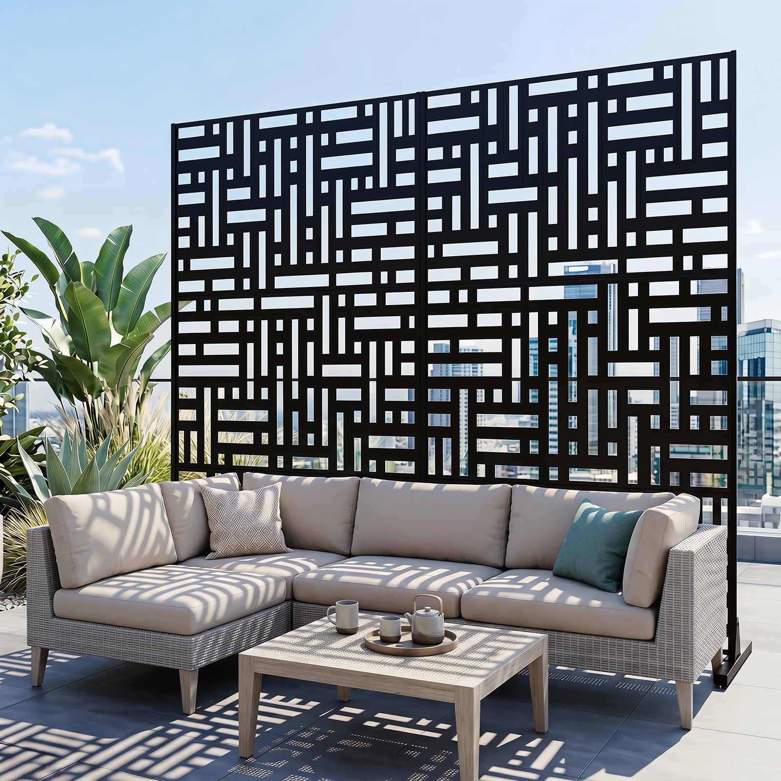 COSTWAY Pannello Divisorio Esterno Metallo Resistente alle Intemperie (Geometrico) | Paravento da Interno ed Esterno con Motivi Traforati, Frangivista Divisorio per Giardino e Balcone, 121 x 40 x 183 cm