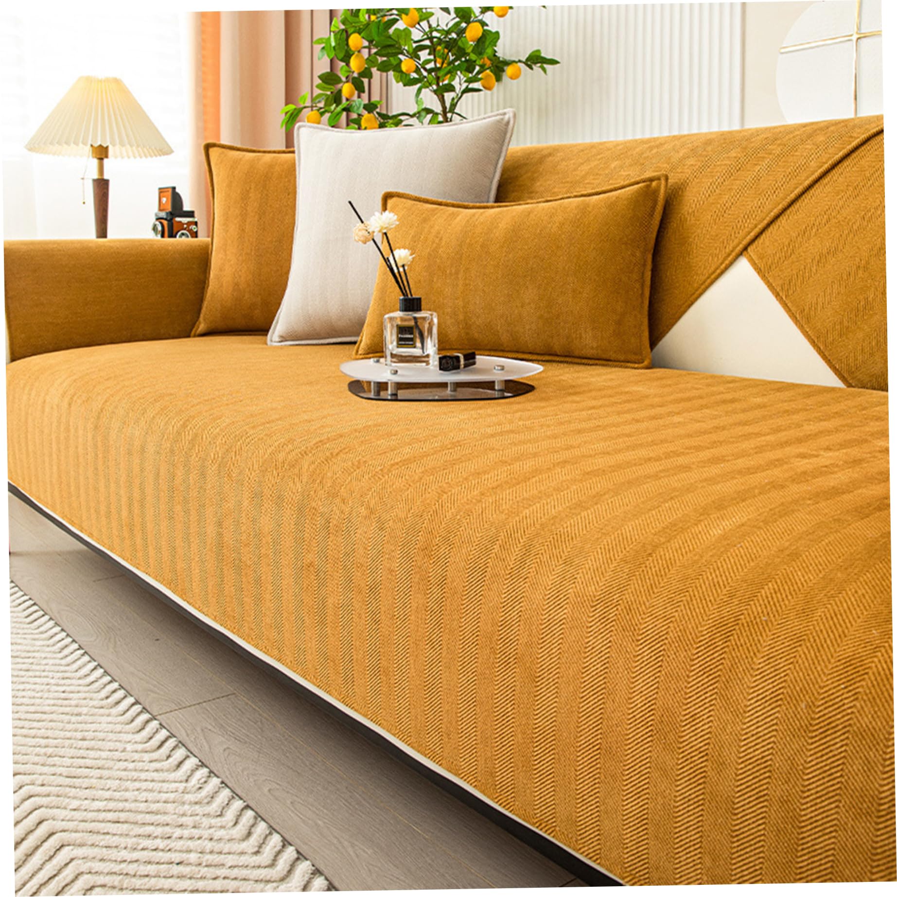 Housse de canapé en chenille de luxe léger orange pour fauteuil et causeuse