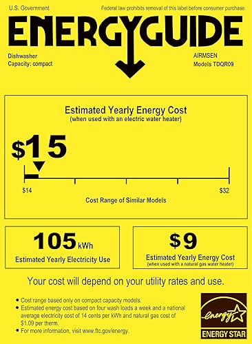 Miniatura 10 de Lavavajillas de encimera AIRMSEN - 8 programas de lavado y 3 funciones útiles, suavizador de agua integrado, inicio diferido, bloqueo para niños,
