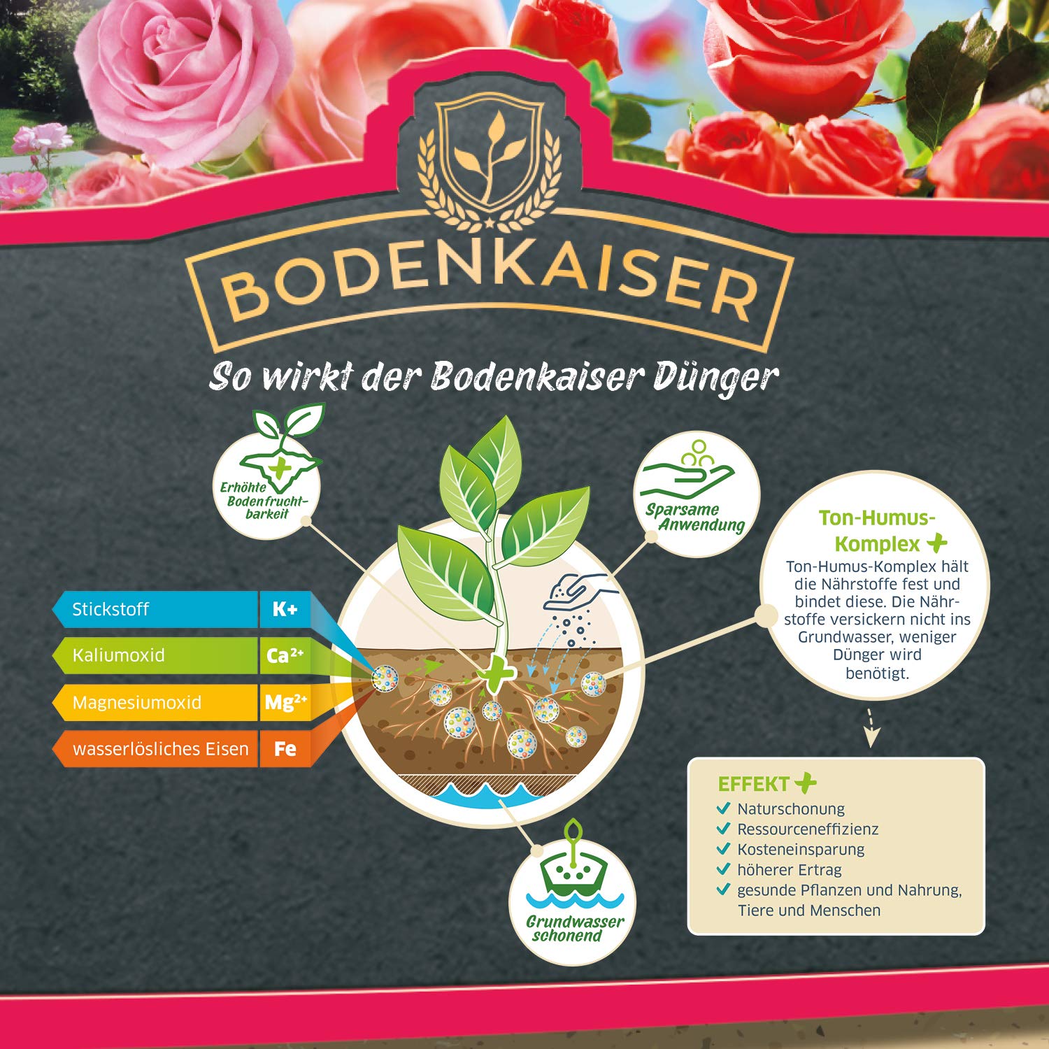 Rosendünger als Granulat, organisch-mineralischer Spezialdünger für Rosen mit Langzeit-Wirkung, 2,5 kg im praktischen Eimer, Dünger Granulat für gesunde Pflanzen