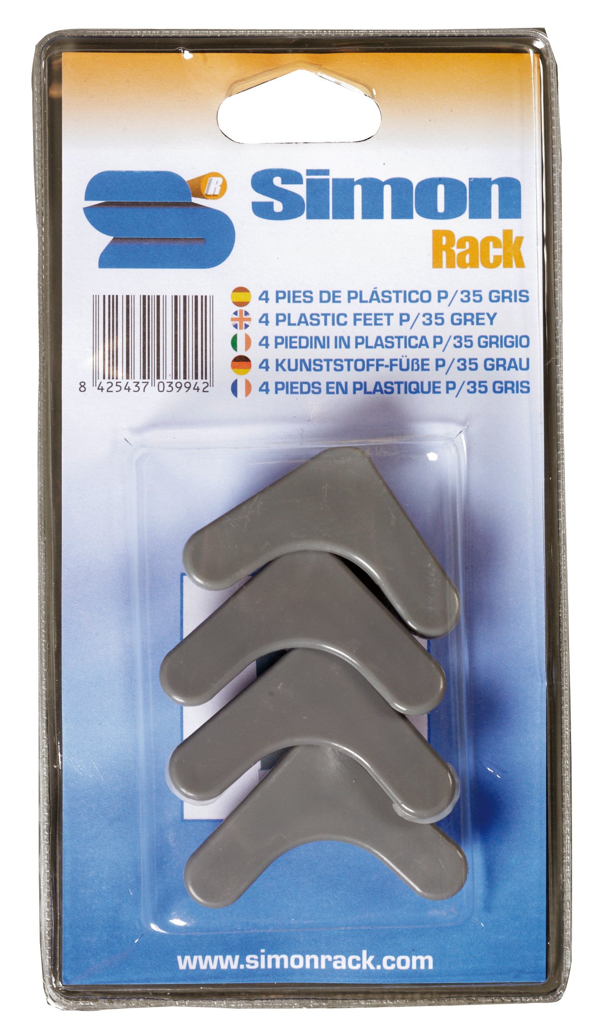 SimonRack 90130000002 - Blister de 4 pies P/35, color gris