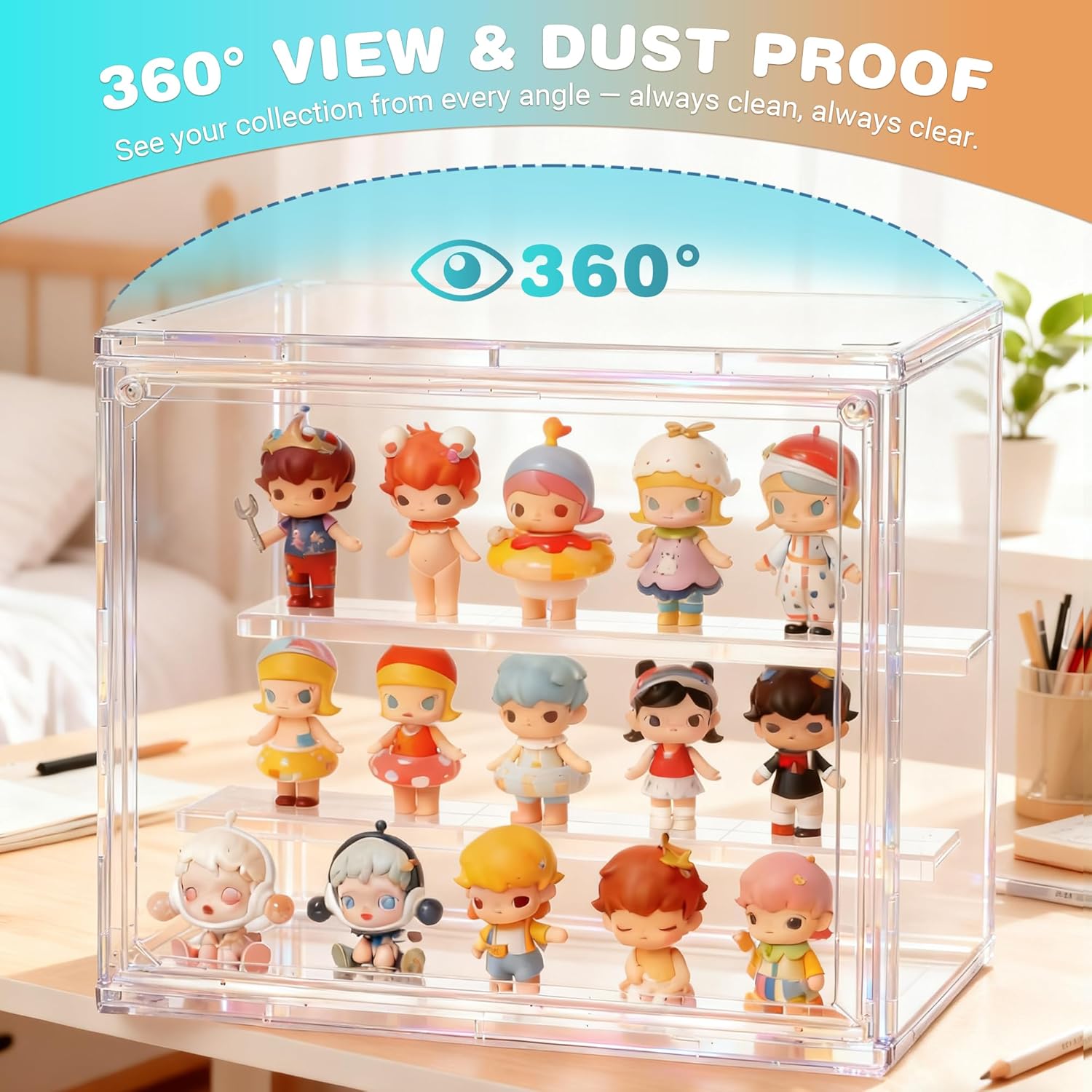 Clear Acrylic Display Case, 2Packs 3 Tier Adjustable Display Box Stand with 2 Movable Plates, Showcase with Magnetic Door(27*18*22Cm)