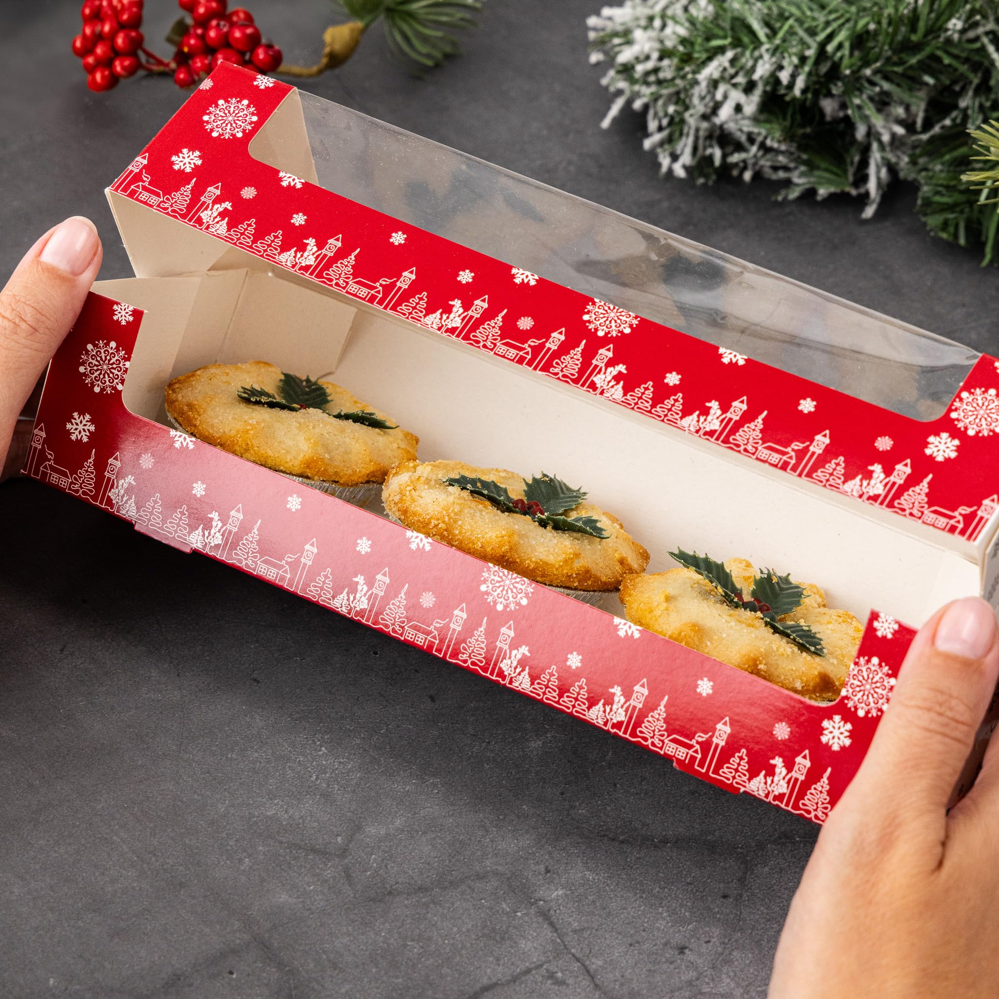 12 cajas para tartas picadas de Navidad con capacidad para 3 o 6 pasteles (paquete de 25)