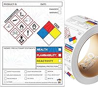 ooooosigno SDS Label Stickers 4x3 Inch Roll of 250 - GHS Pictograms, HMIS, OSHA Compliant for Chemical Safety & Secondary Containers