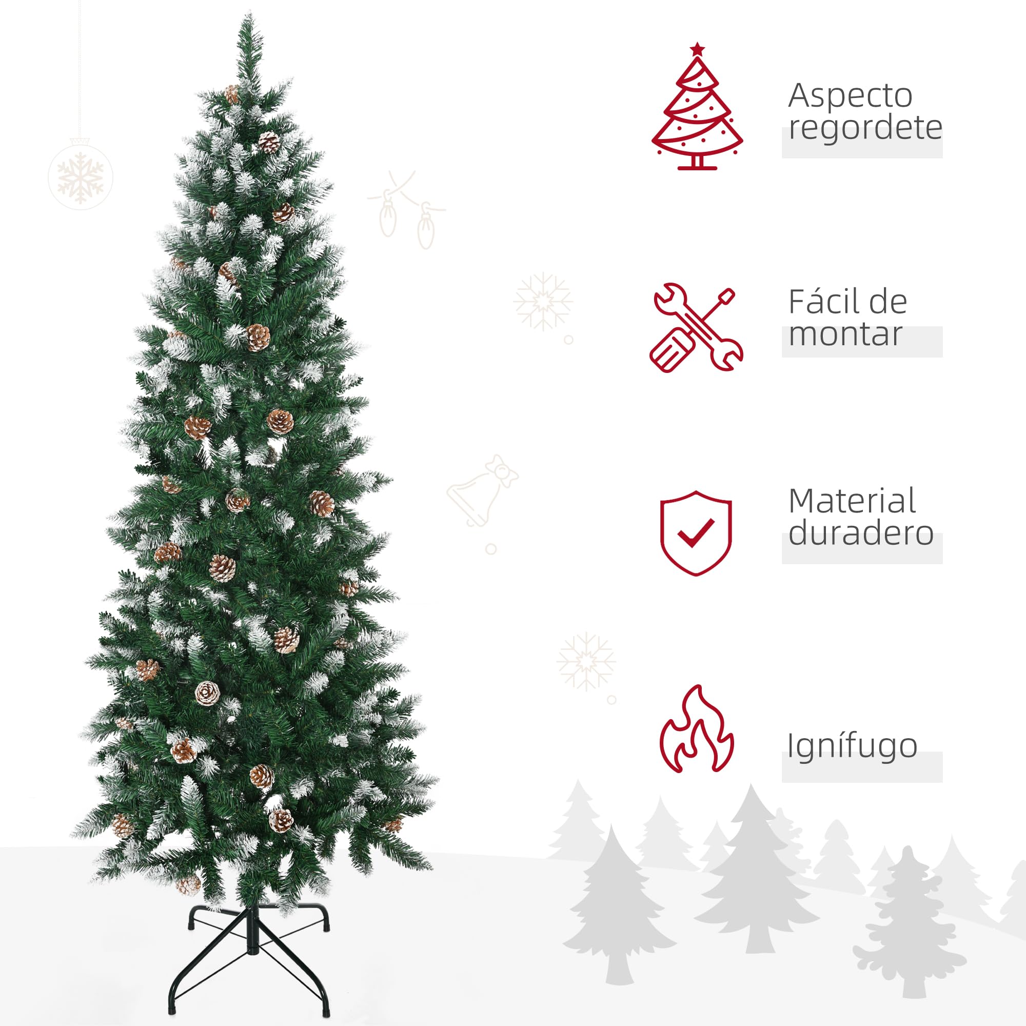 HOMCOM Árbol de Navidad Artificial de Nieve 180 cm Ø73x180 cm Verde Blanco