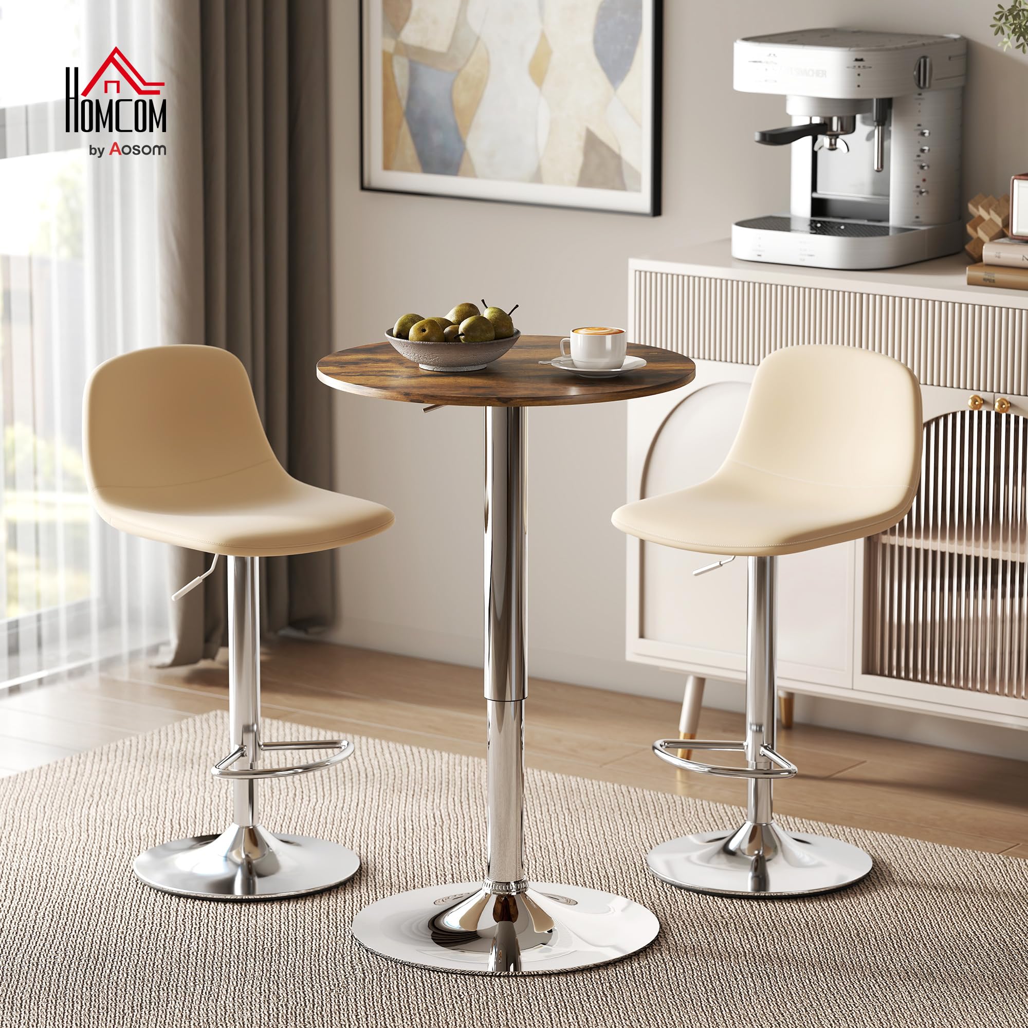 HOMCOM Table de Bar Table Bistro Hauteur Réglable 67-93 cm Ø 60 cm Marron