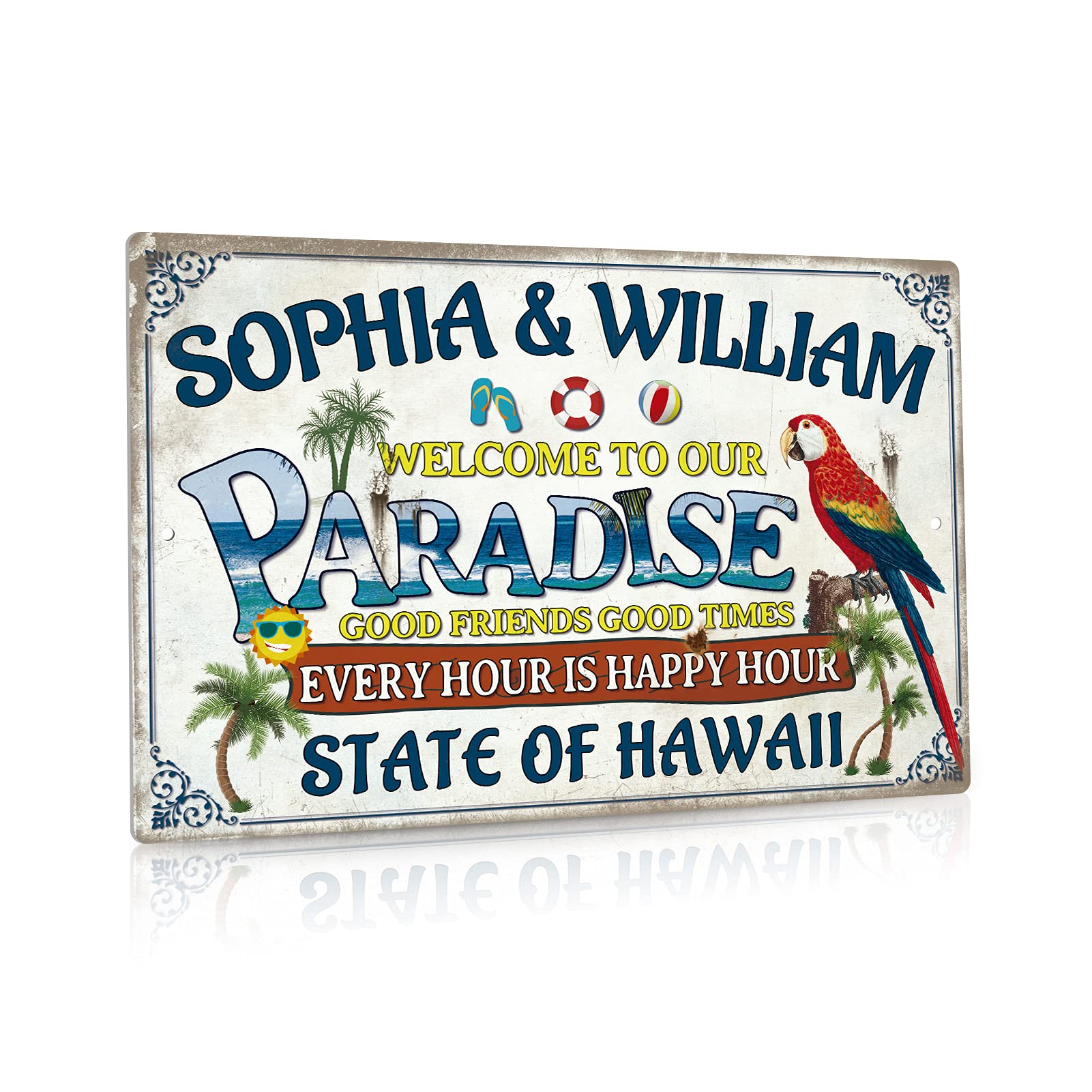 Putuo Decor Personalized Paradise Sign, Outdoor Party Wall Decoration for Bar, Swiming Pool, Beach, 12x8 Inches Aluminum Metal Sign