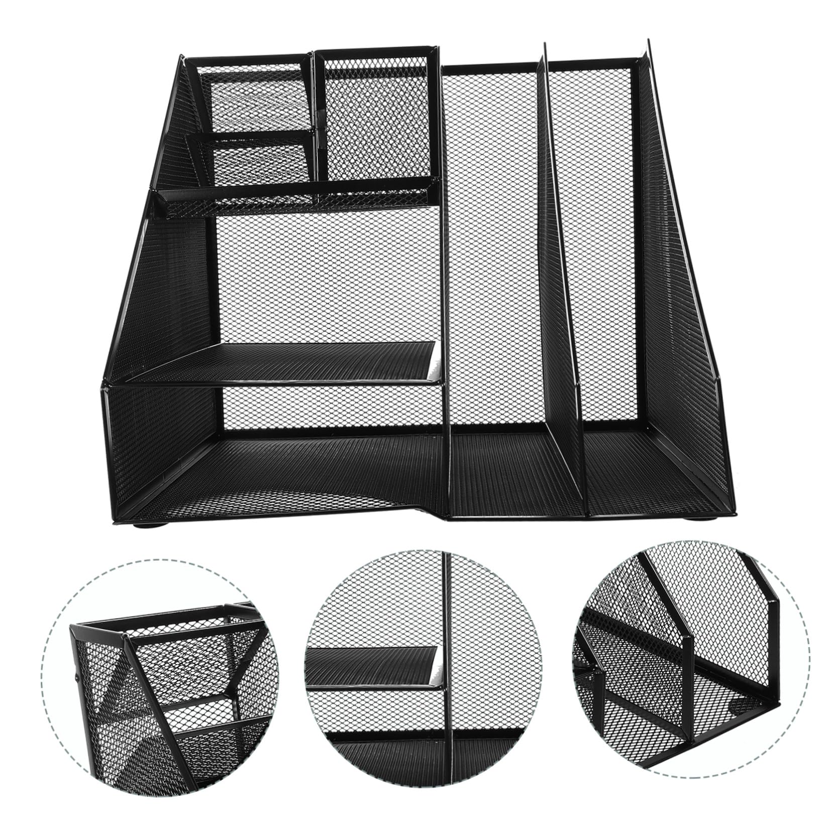 Sosoport Mesh Datei organizer aus Metall mit Zwei Fächern und Drei Links Platziertem Stiftehalter Robuster Büro aufbewahrung für Magazine Schwarzer Desktop Ablage für Büro und Schreibtisch
