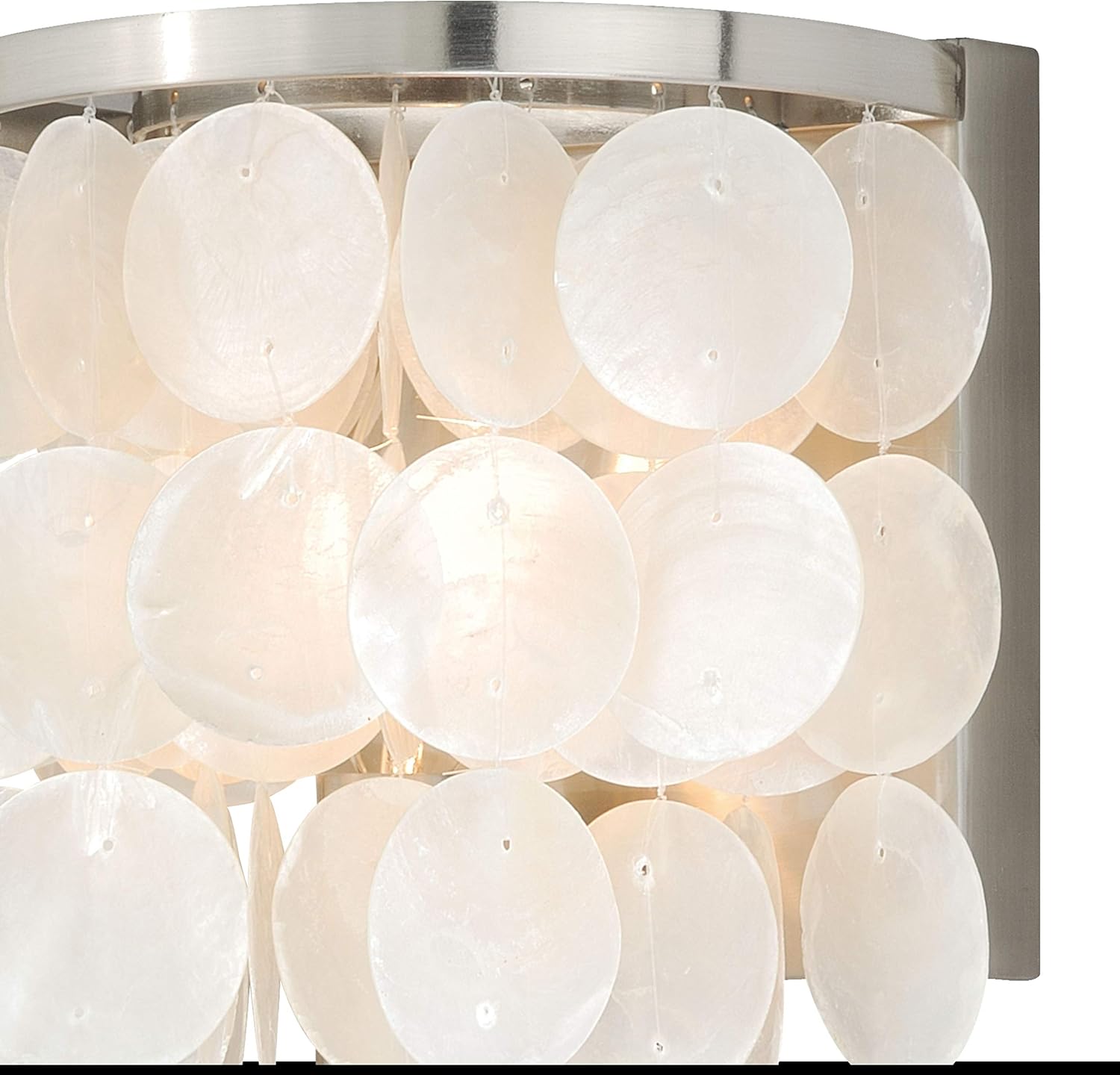 VAXCEL Elsa 1-Light 6.5 inch Wide Satin Nickel Glam Bathroom Vanity Lighting Fixture, Capiz Shell Shade, Dimmable, LED Compatible, Wall Mounted Steel Sconce