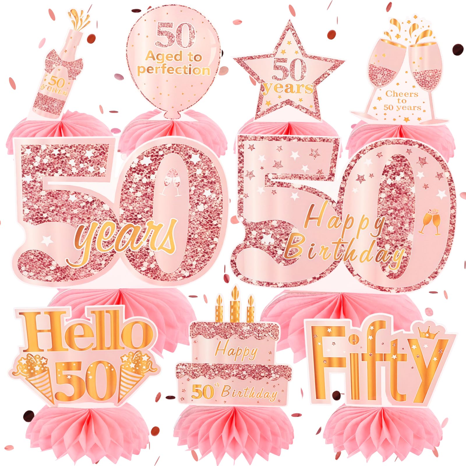 50th Birthday Honeycomb Centrepieces, 9Pcs Honeycomb Centerpiece Decoration