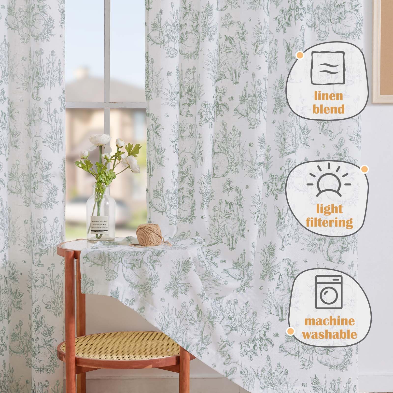Amazon｜Vangao イースター セージ グリーン 子供部屋用カーテン 