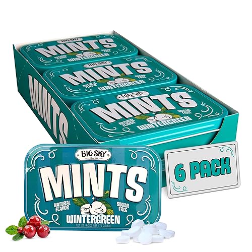 Big Sky Mentas de gaulteria sin azúcar, lata de 50 unidades (paquete de 6)  Certificado Kosher, caramelo vegano de gaulteria  Sin aspartamo y