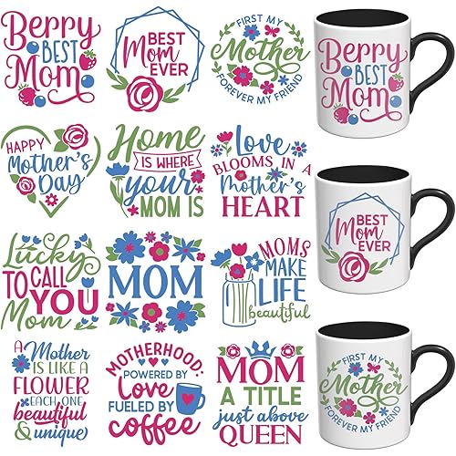 UV DTF Transfer Paper-12 PCS Mother's Day UV DTF Cup Wrap Suitable for Mugs, Glass, Tables, Chairs, Computers, High Viscosity UV DTF Transfer Wrap (Happy Mother's Day Quotes)
