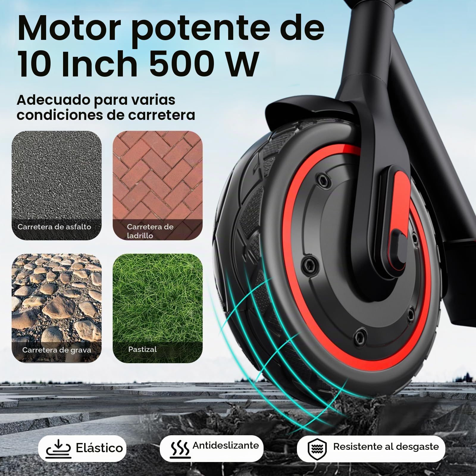 EGGKING Patinete Electrico Adultos, Potencia Nominal 500W, Autonomía 35 Km, App Control, 25Km/h, 10.5Ah Batería, 10" Neumático, Luces LED Delanteras/Traseras, 3 Modos De Elocidad